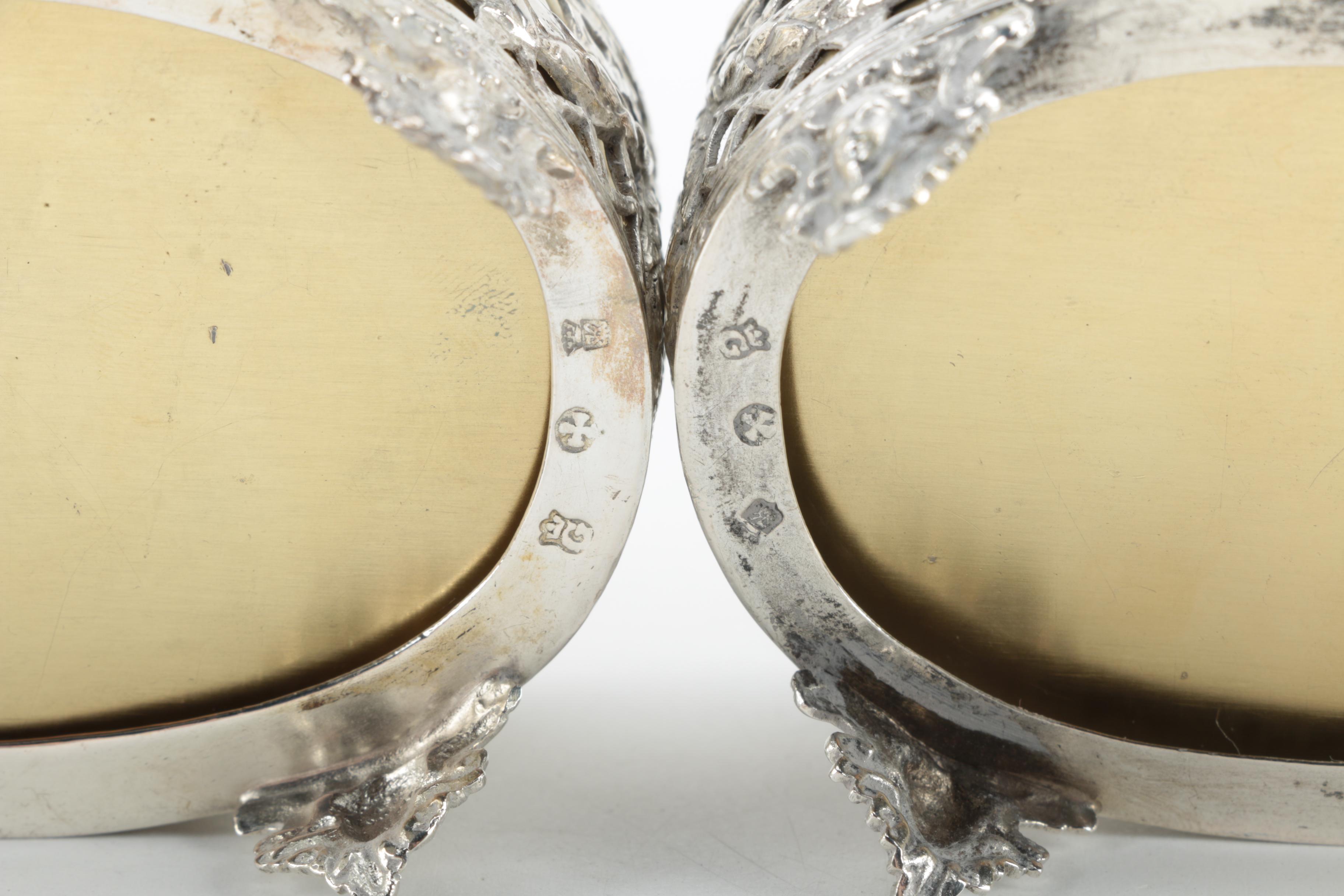 Wolf & Knell of Hanau Pierced 800 Silver Salt Cellars with Gold Wash Liners