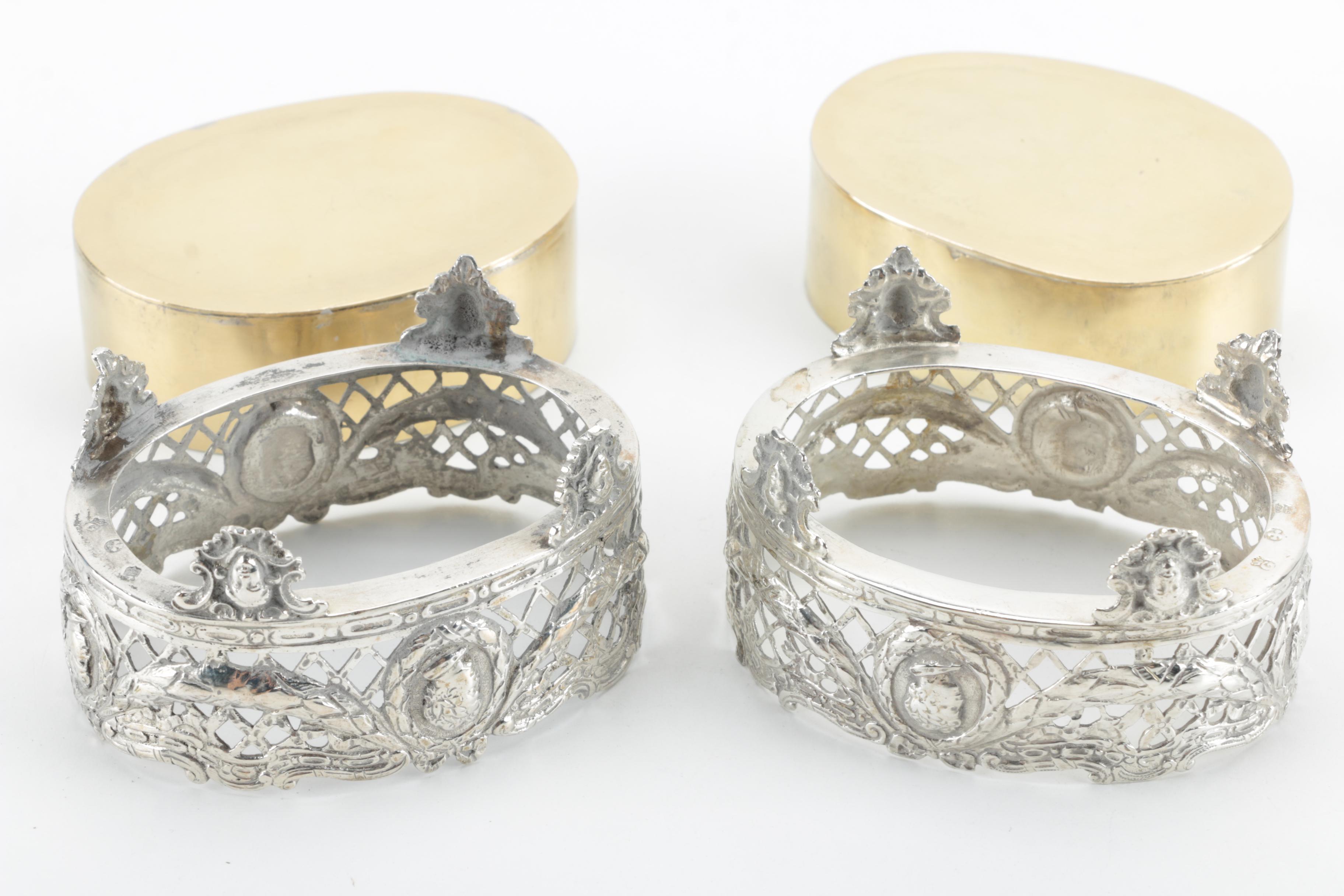 Wolf & Knell of Hanau Pierced 800 Silver Salt Cellars with Gold Wash Liners