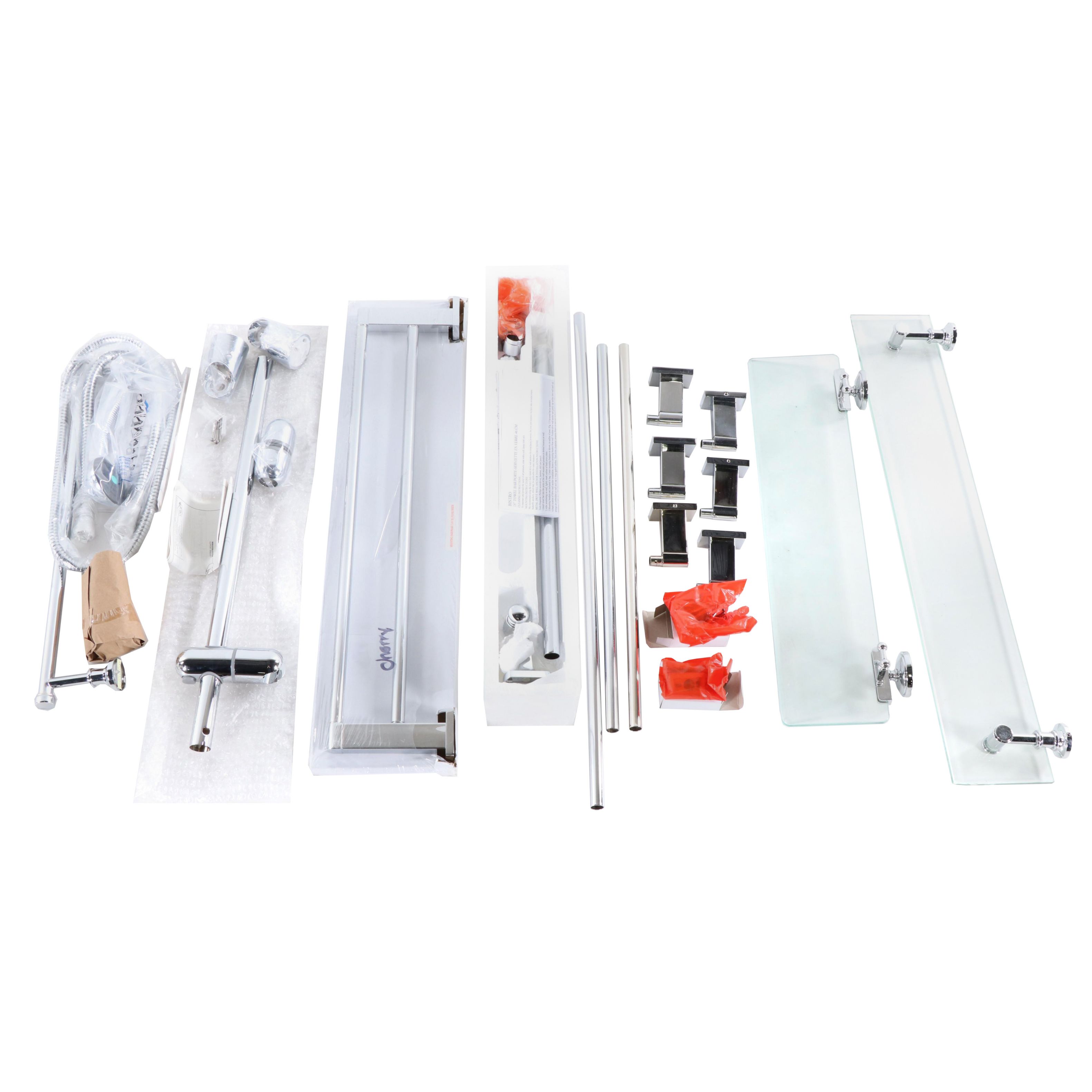 Restoration Hardware Polished Chrome Finish Towel Bars, Shelves and Shower Wand