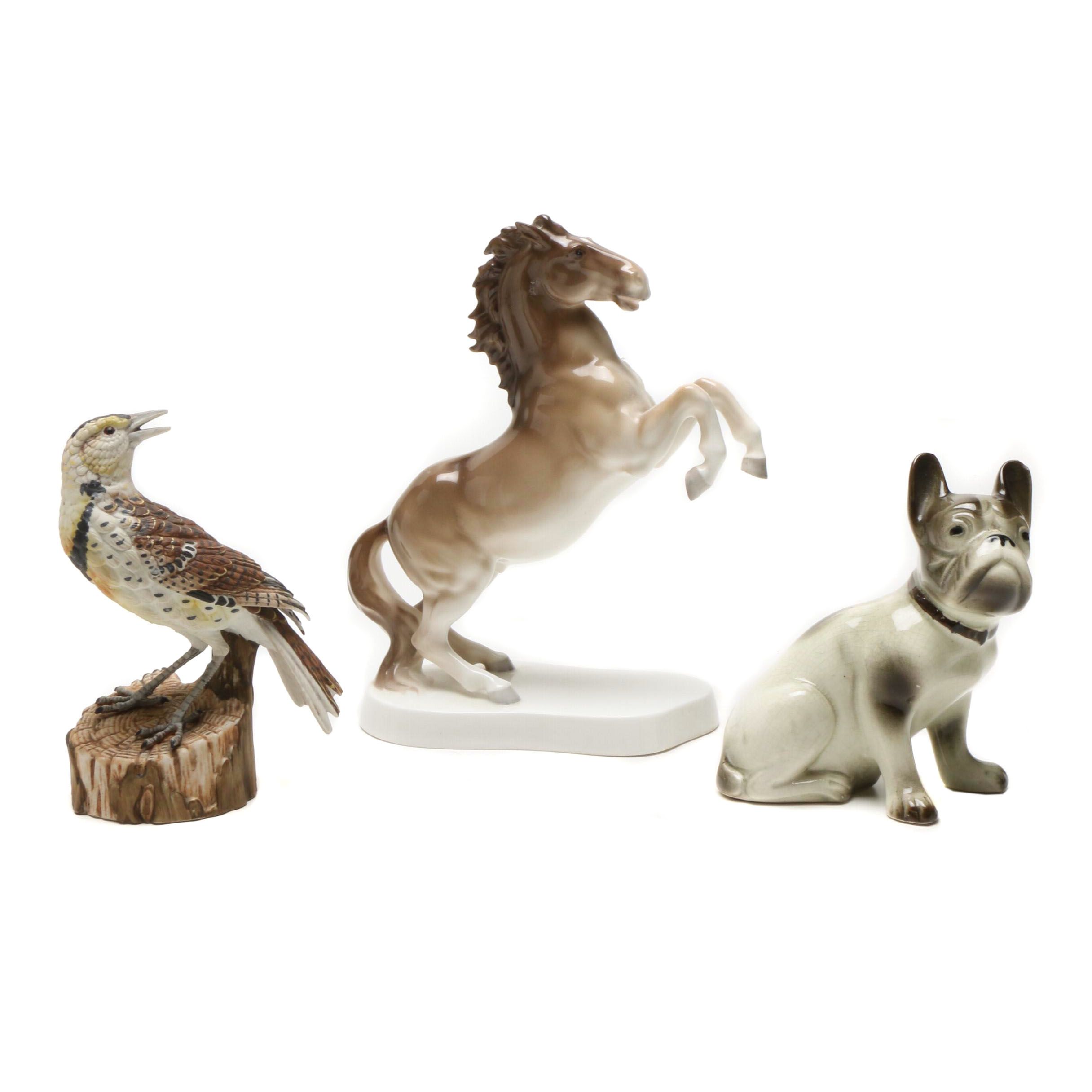 Noritake Horse, Hachiro Goto "Meadow Lark" and Ceramic Dog, Mid Century