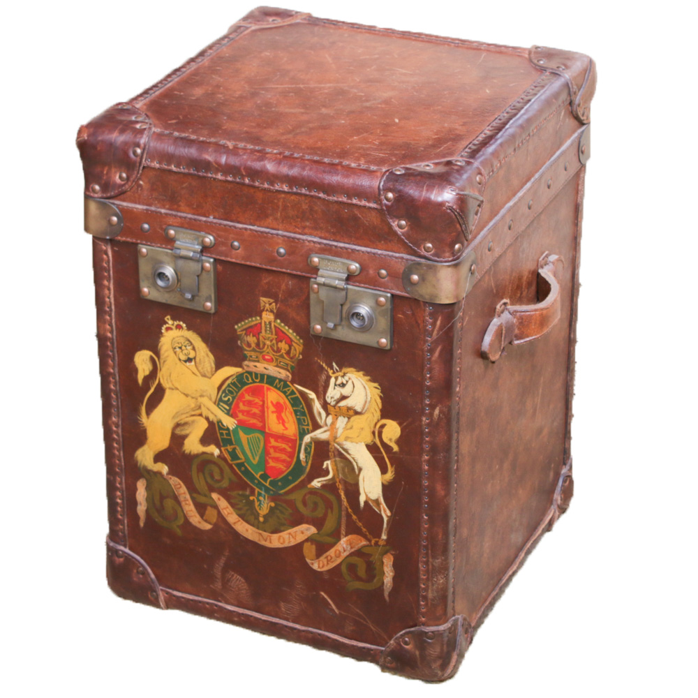 Bond Street, London Leather Trunk with Hand-Painted British Royal Coat of Arms