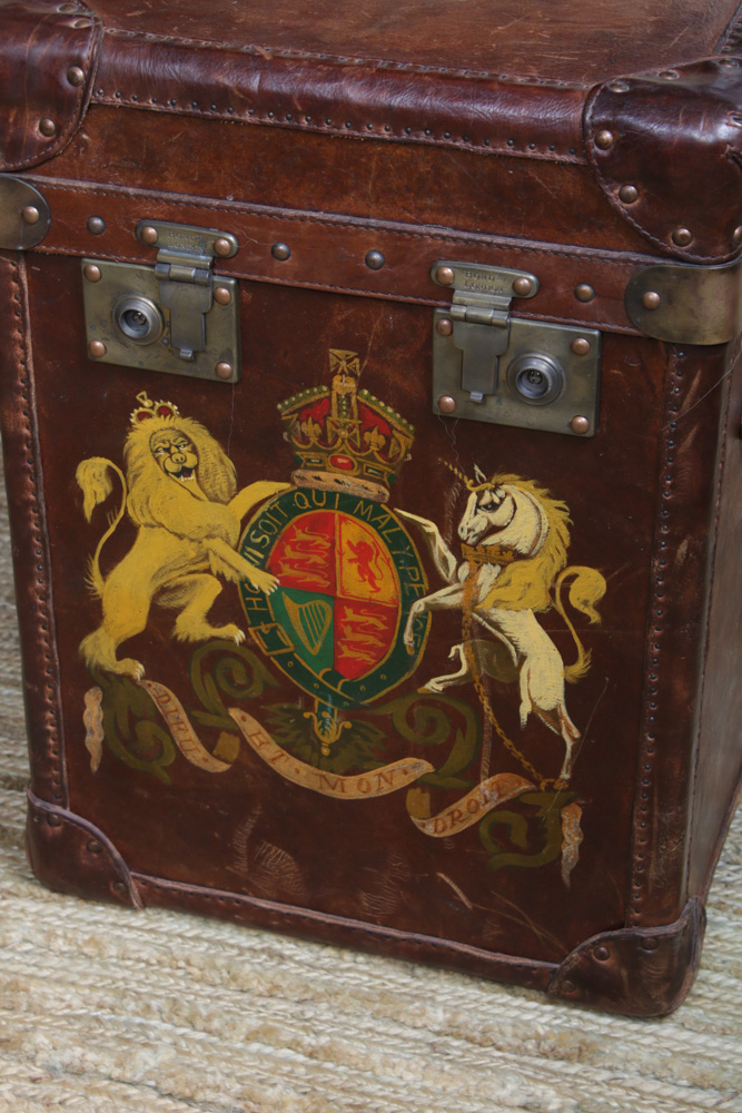 Bond Street, London Leather Trunk with Hand-Painted British Royal Coat of Arms