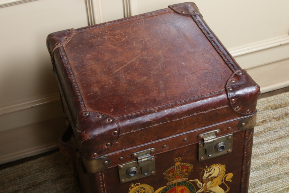 Bond Street, London Leather Trunk with Hand-Painted British Royal Coat of Arms