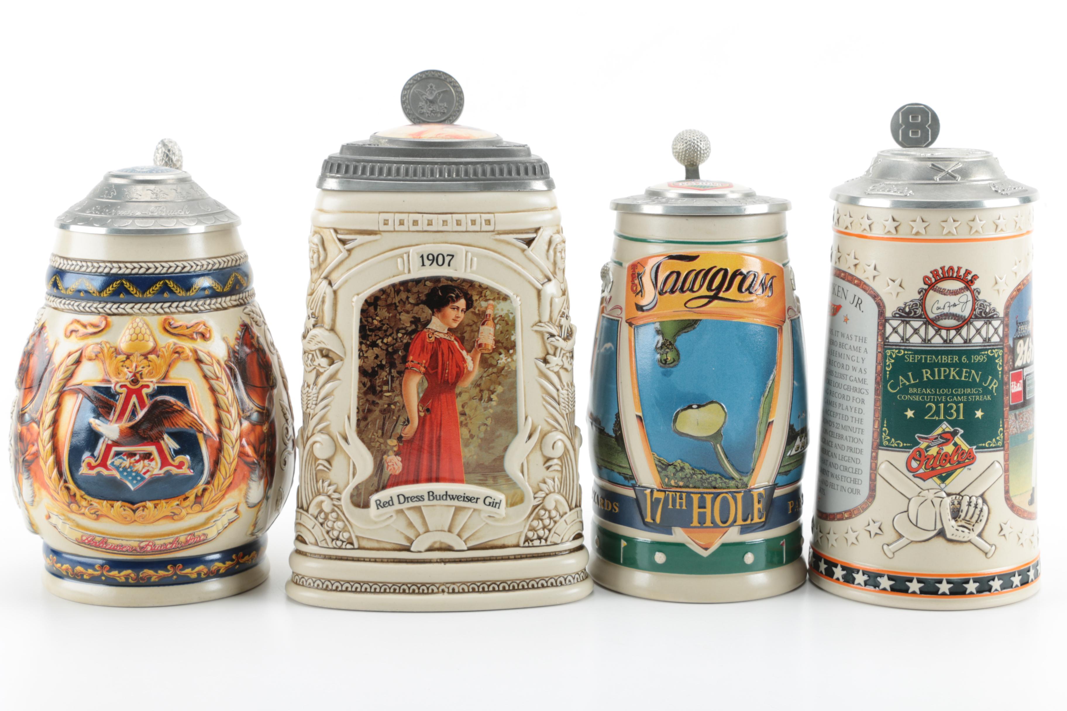 Anheuser-Busch Ceramic Beer Steins with Longton Crown Stoneware Baseball Stein