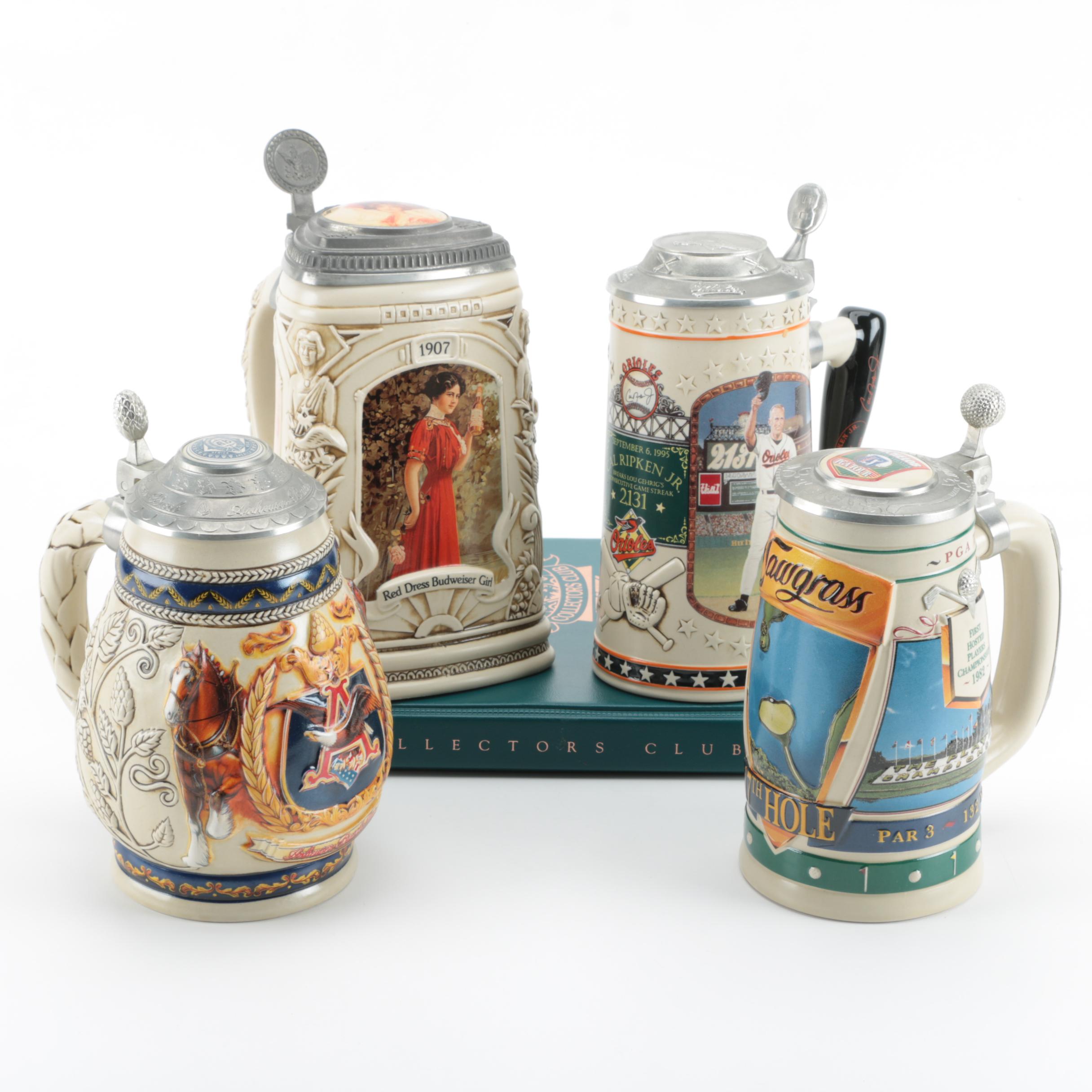 Anheuser-Busch Ceramic Beer Steins with Longton Crown Stoneware Baseball Stein