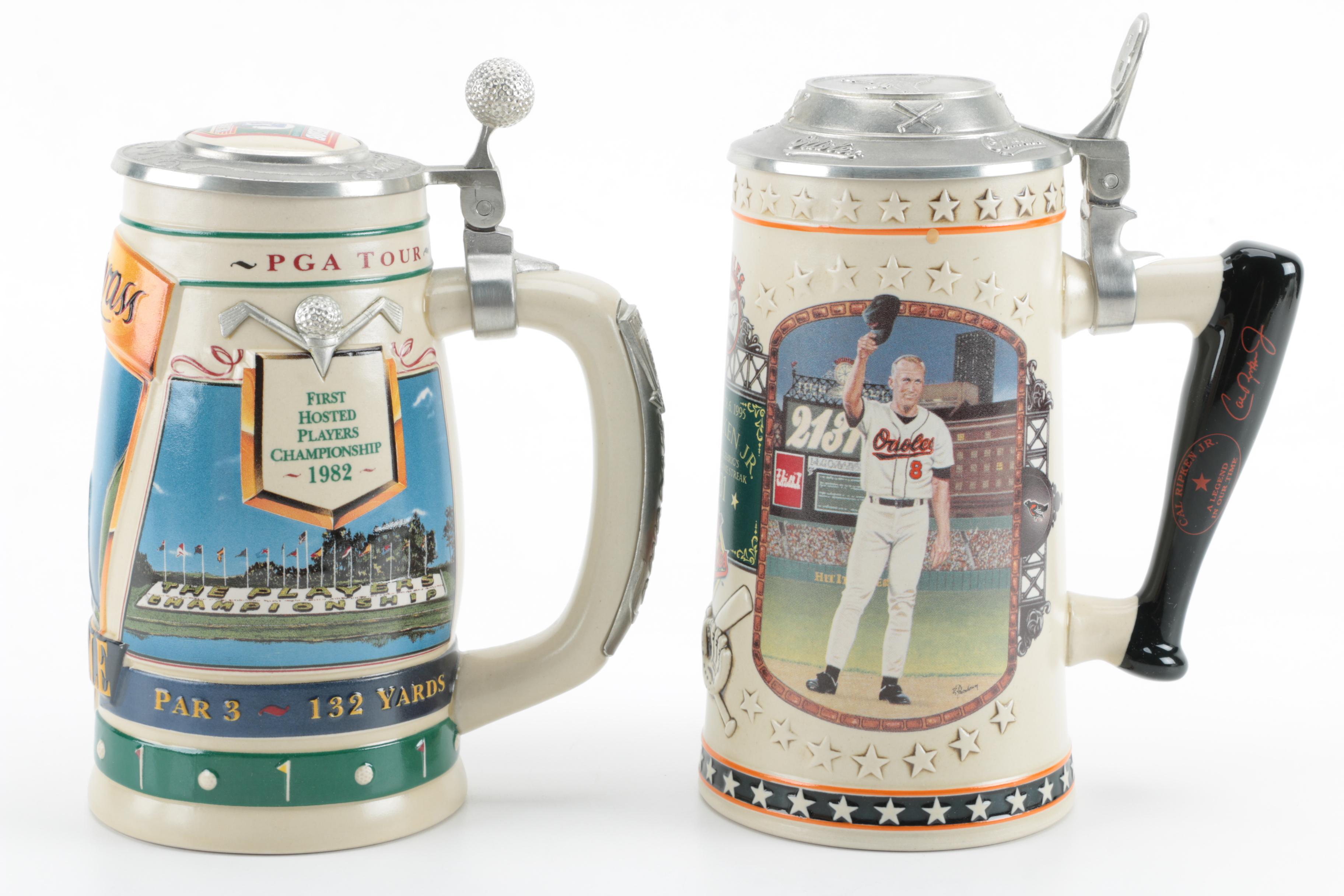 Anheuser-Busch Ceramic Beer Steins with Longton Crown Stoneware Baseball Stein