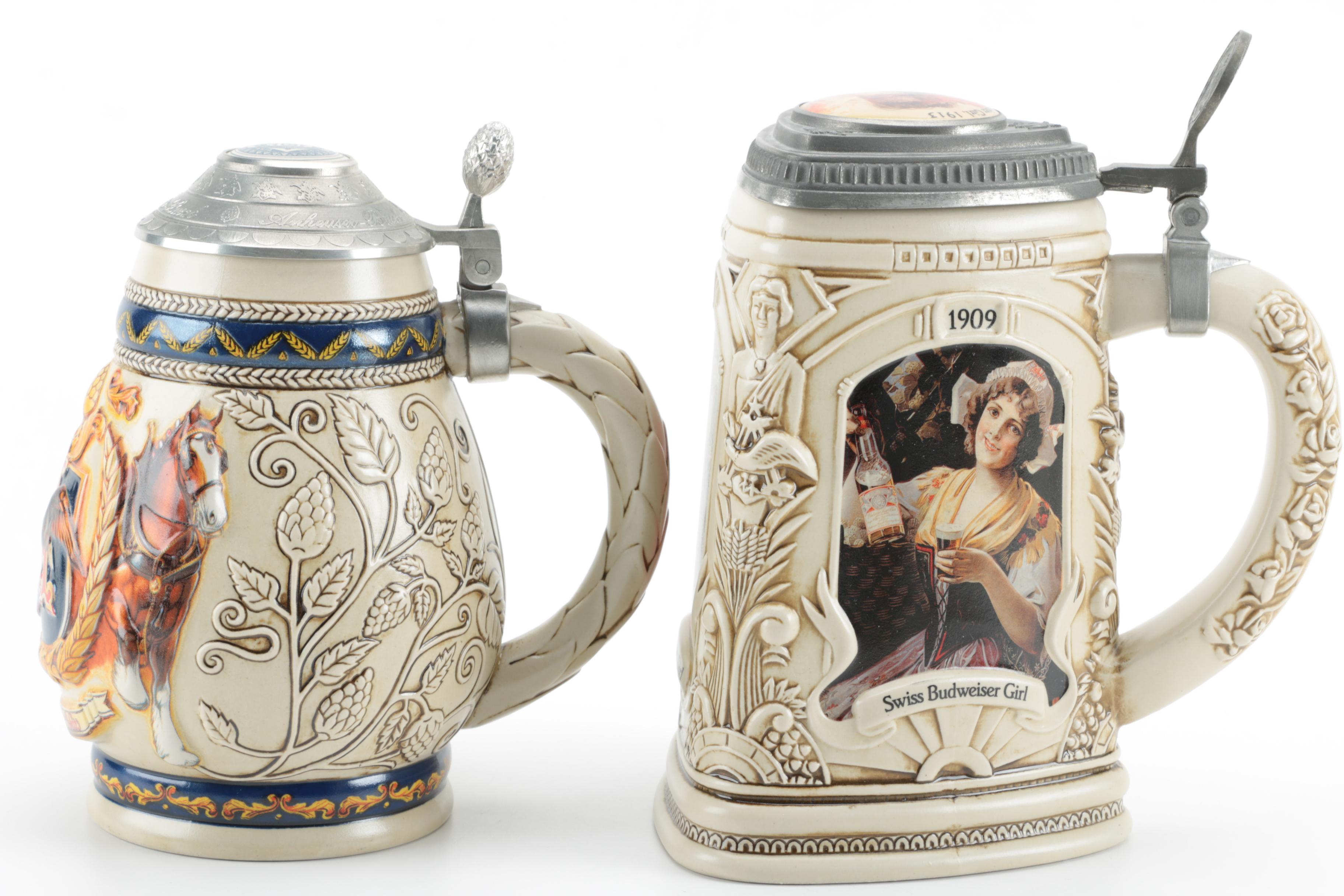 Anheuser-Busch Ceramic Beer Steins with Longton Crown Stoneware Baseball Stein