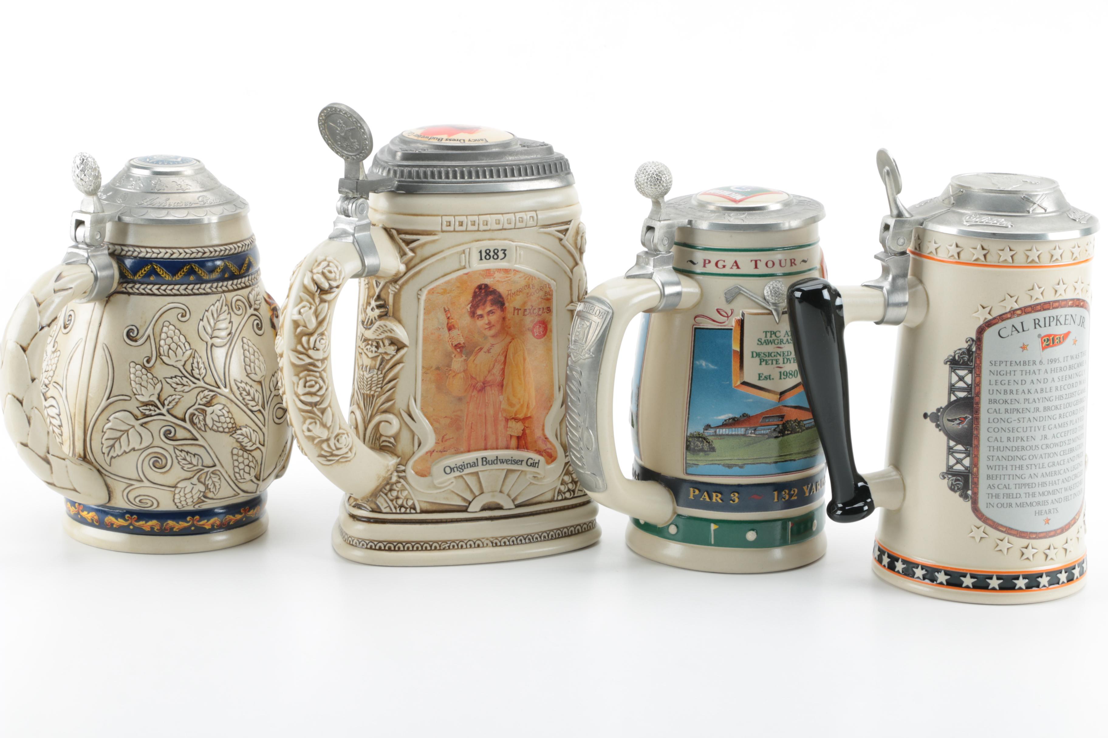 Anheuser-Busch Ceramic Beer Steins with Longton Crown Stoneware Baseball Stein