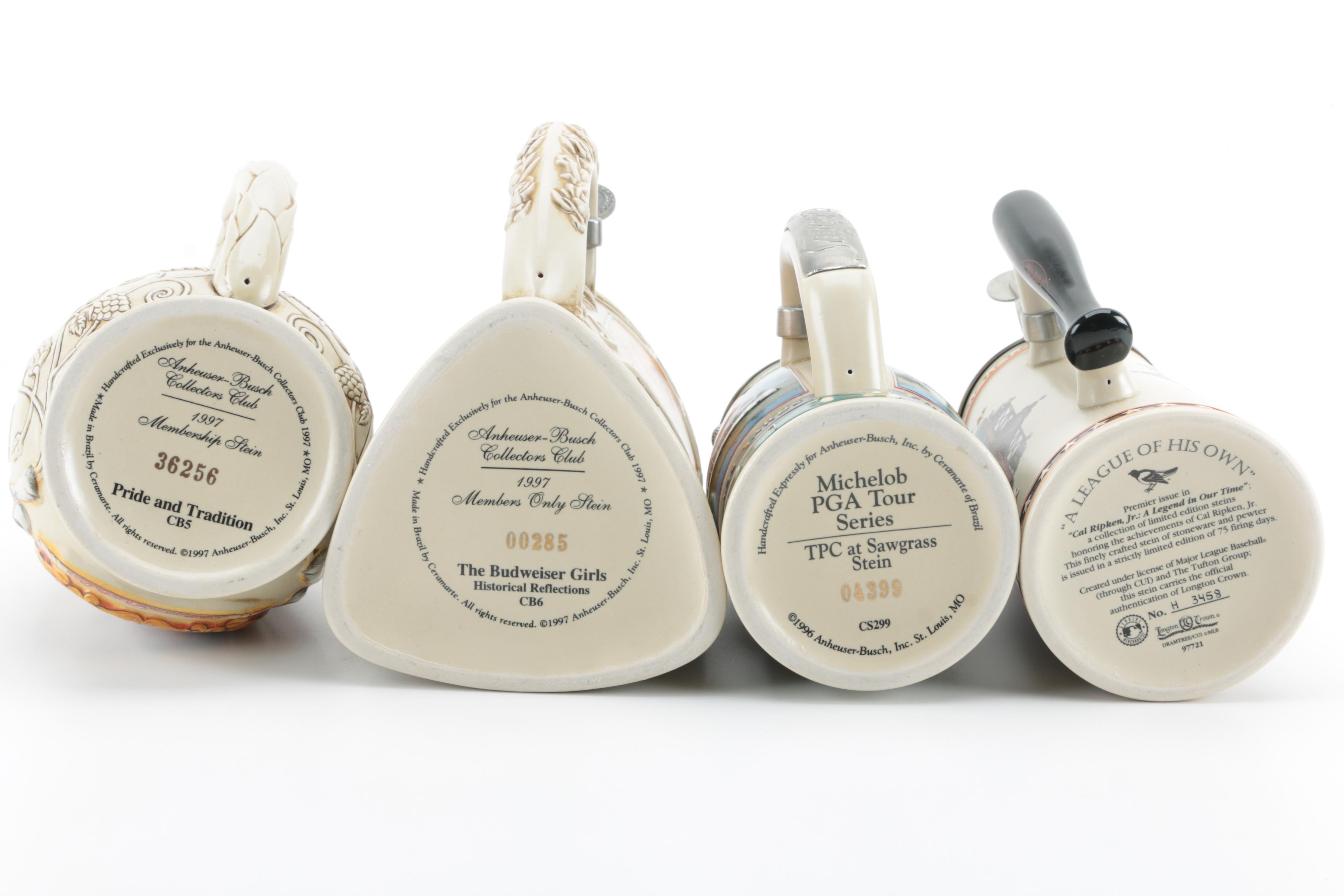 Anheuser-Busch Ceramic Beer Steins with Longton Crown Stoneware Baseball Stein