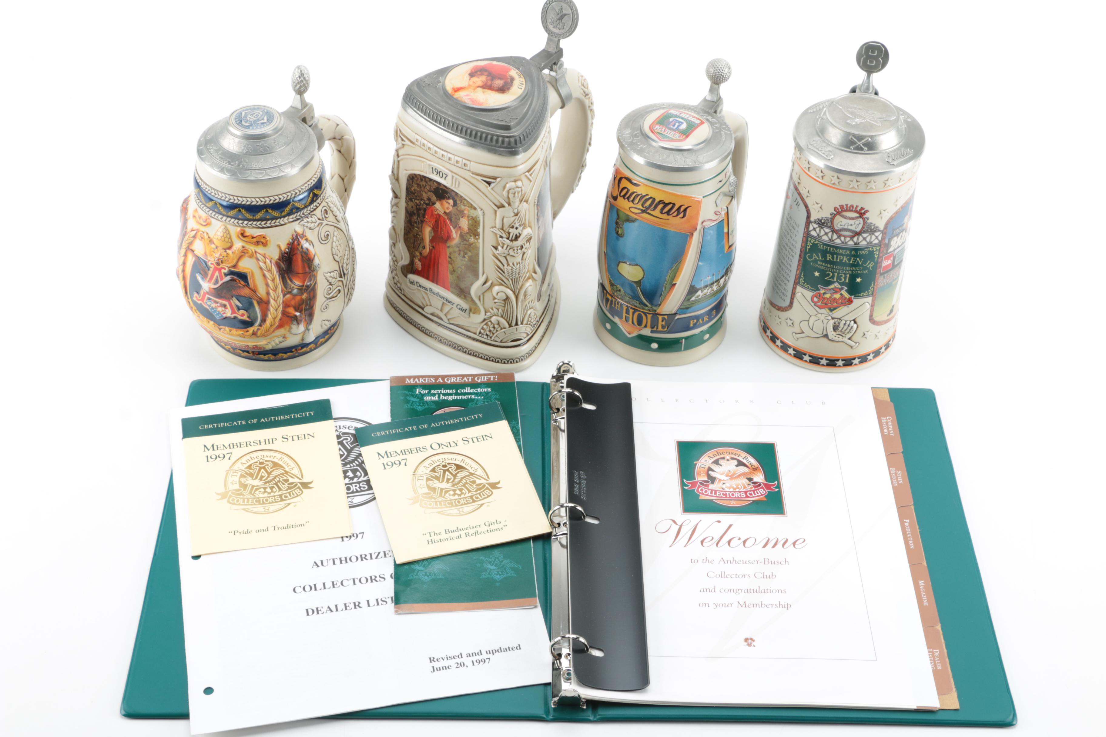 Anheuser-Busch Ceramic Beer Steins with Longton Crown Stoneware Baseball Stein