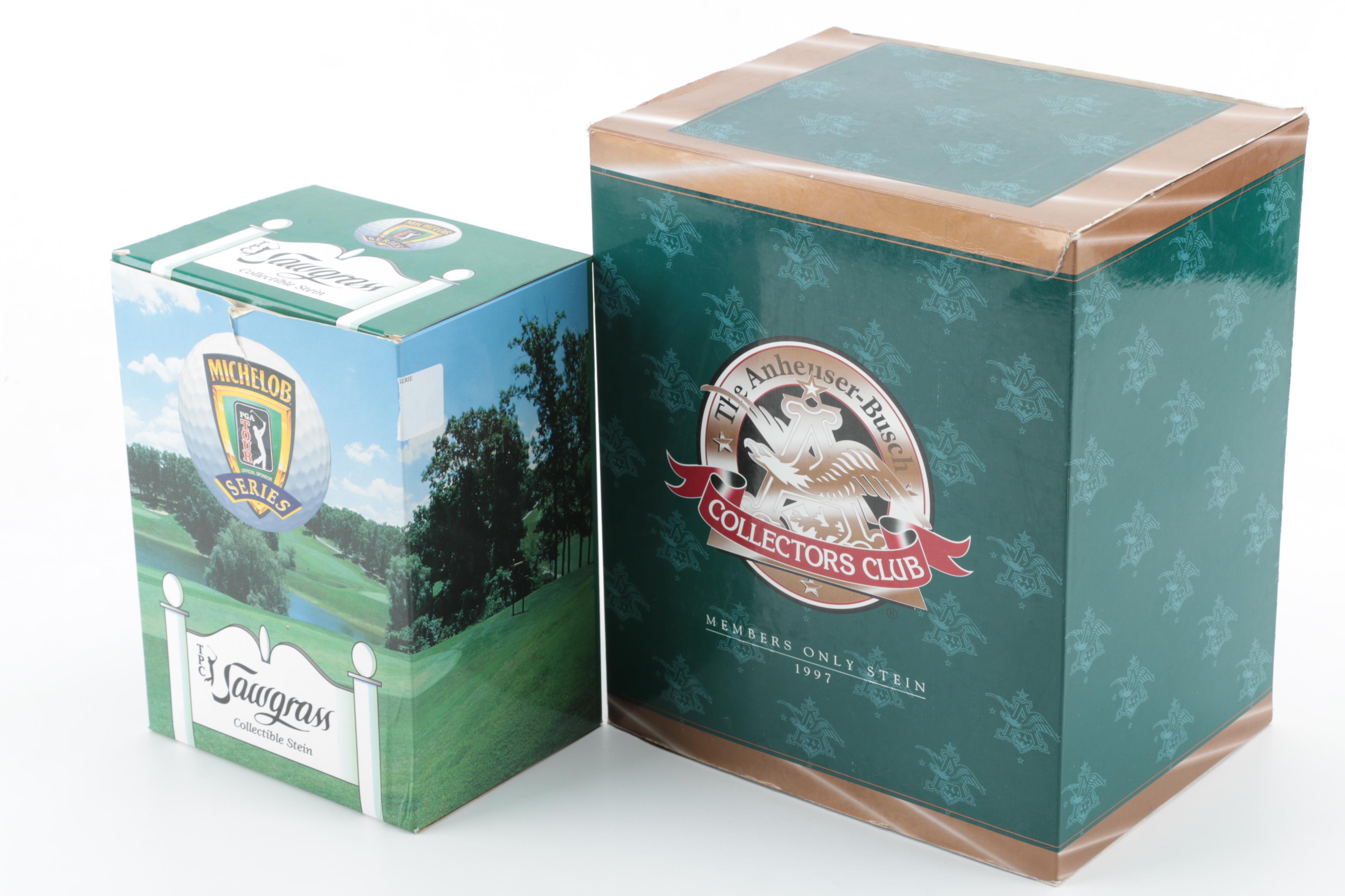 Anheuser-Busch Ceramic Beer Steins with Longton Crown Stoneware Baseball Stein