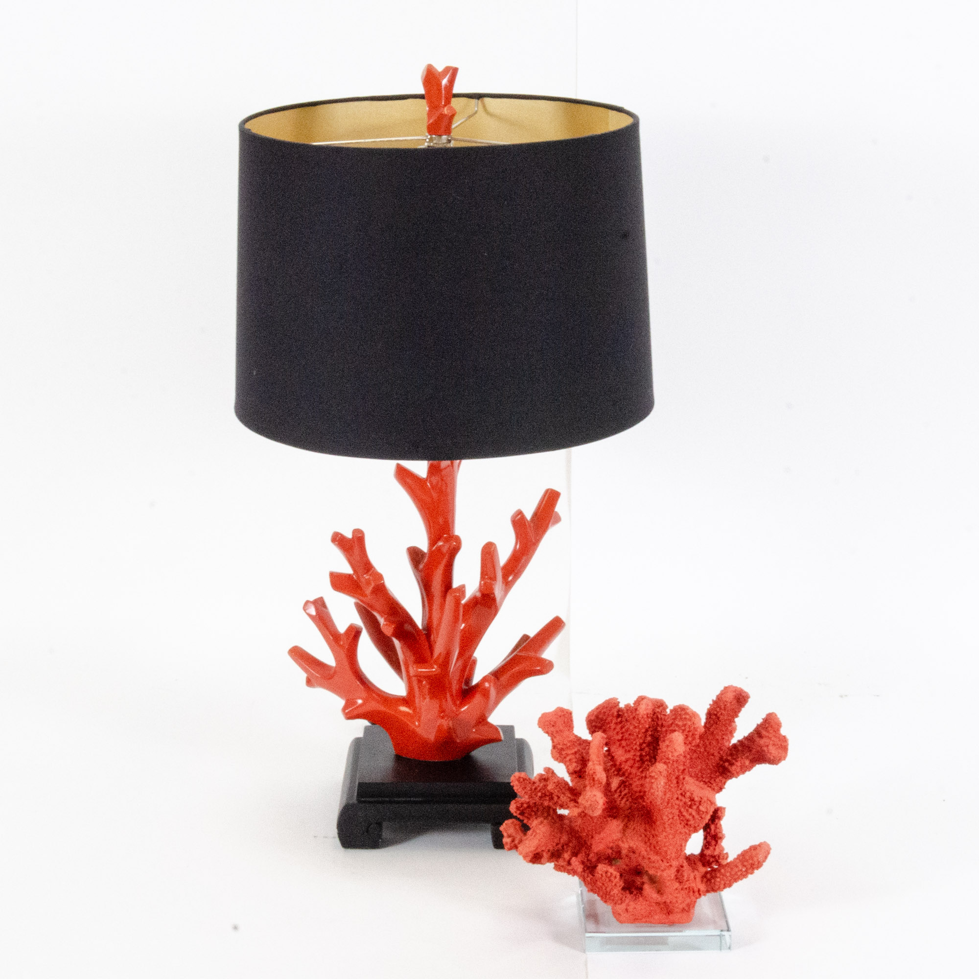 Simulated Red Coral Table Lamp and Figurine
