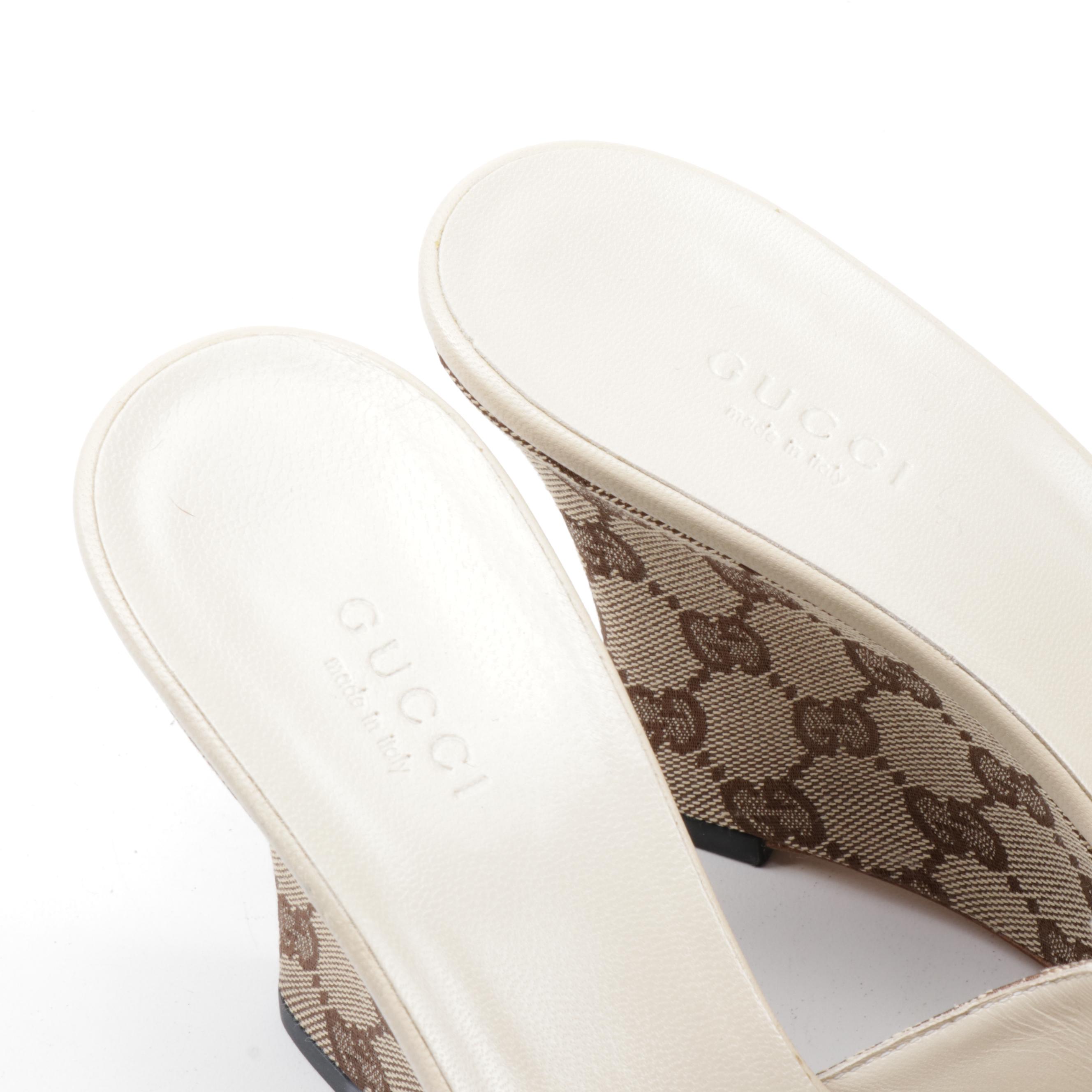 Gucci GG Monogram Canvas Lace-Up Wedge Heeled Sandals