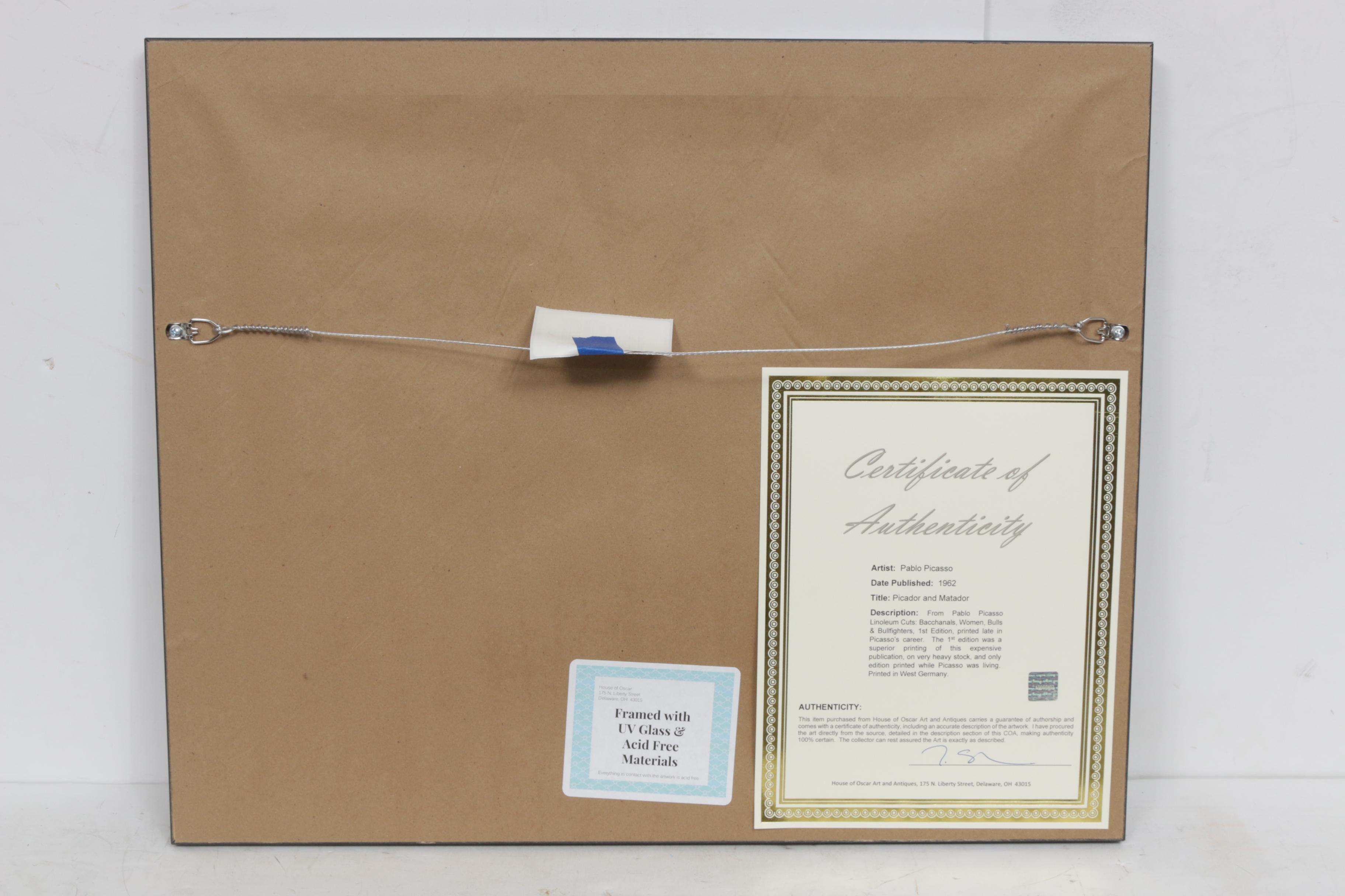 Pablo Picasso Linoleum Cut "Picador and Matador"