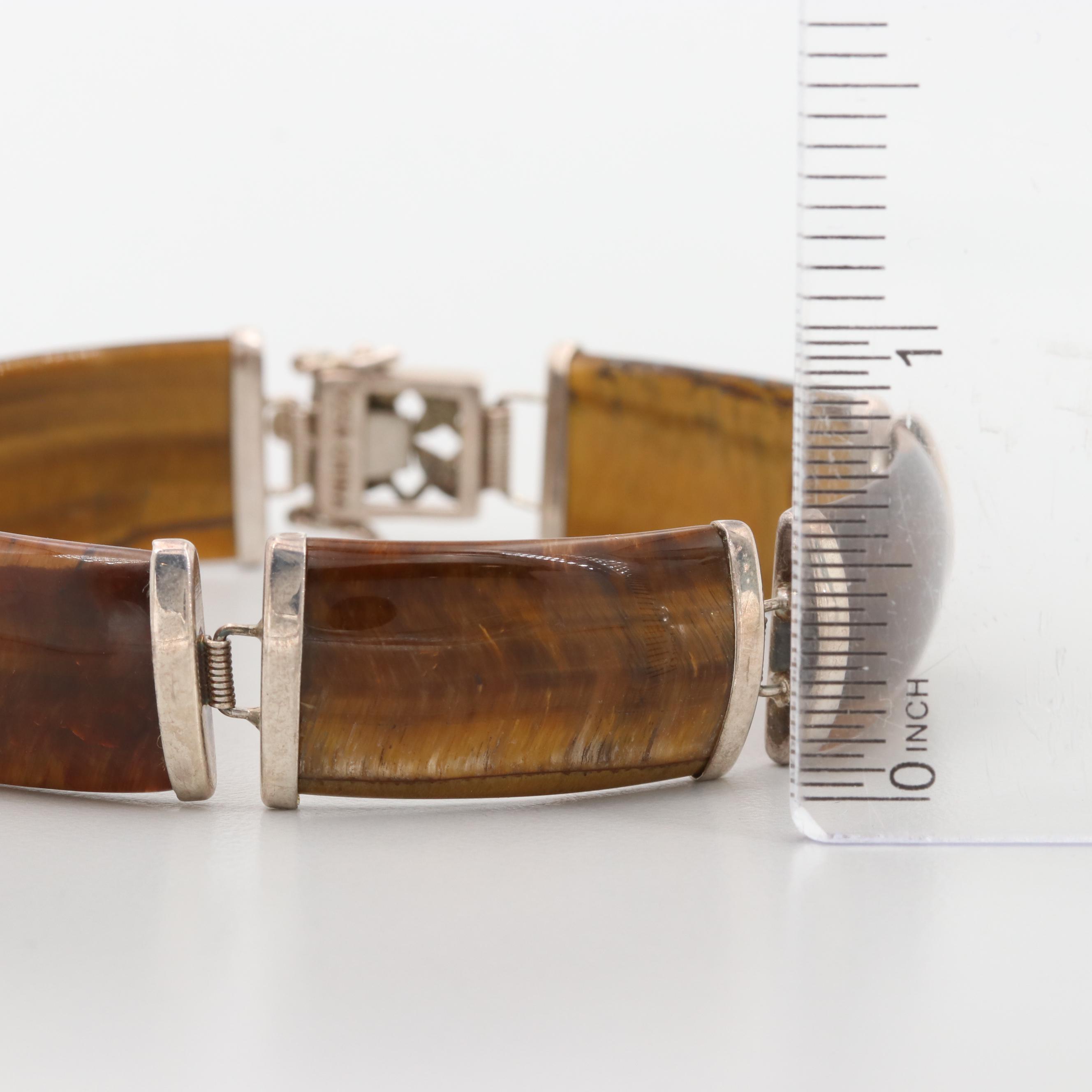 Sterling Silver Tiger's Eye Panel Link Bracelet