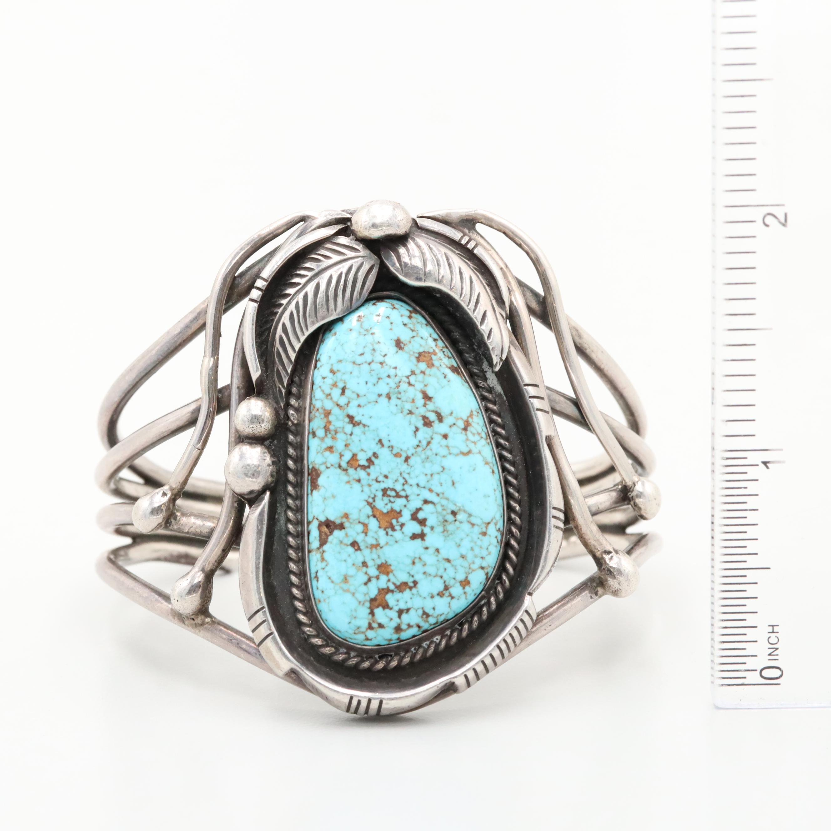 Ed Kee Navajo Diné Sterling Silver Turquoise Shadowbox Cuff Bracelet