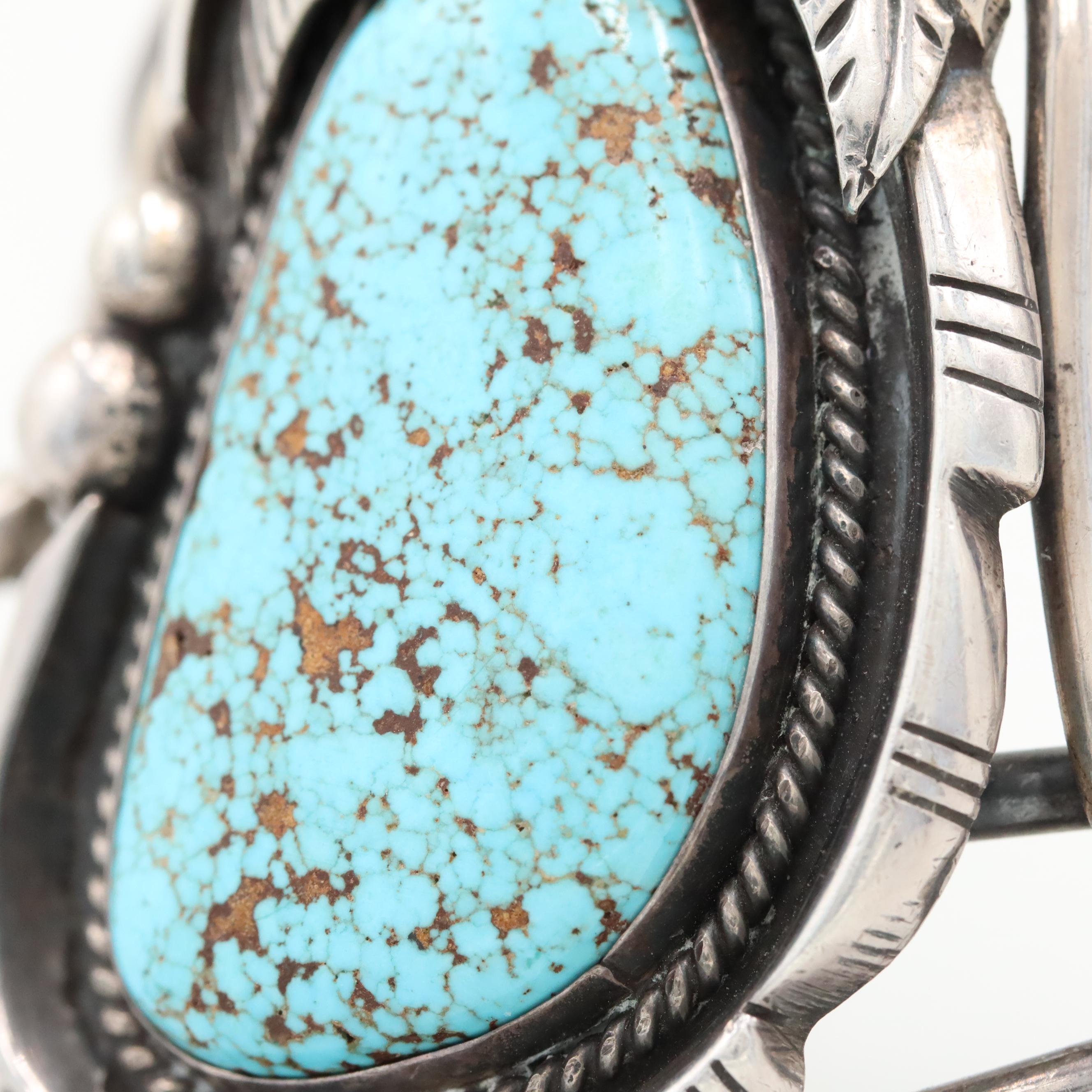 Ed Kee Navajo Diné Sterling Silver Turquoise Shadowbox Cuff Bracelet
