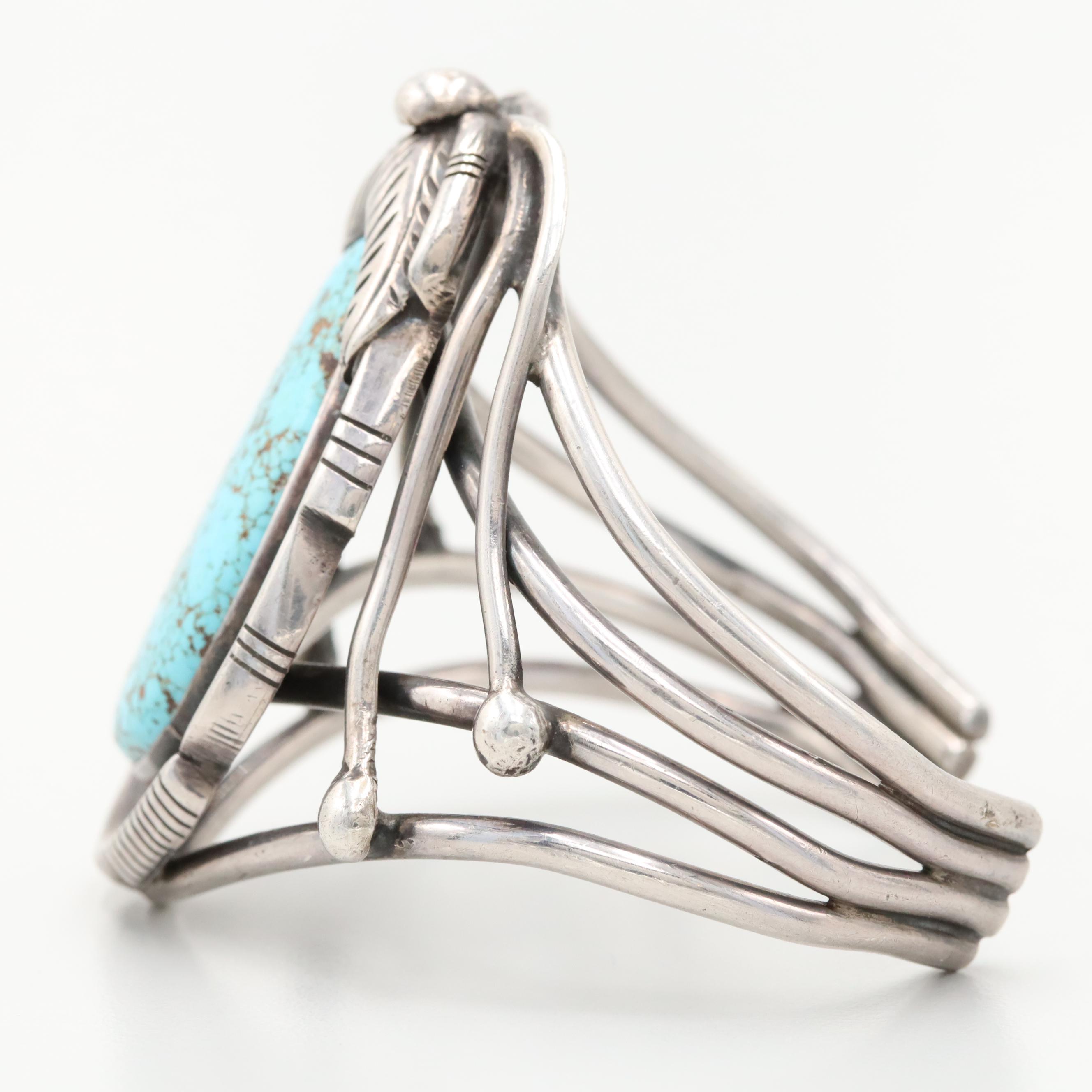 Ed Kee Navajo Diné Sterling Silver Turquoise Shadowbox Cuff Bracelet