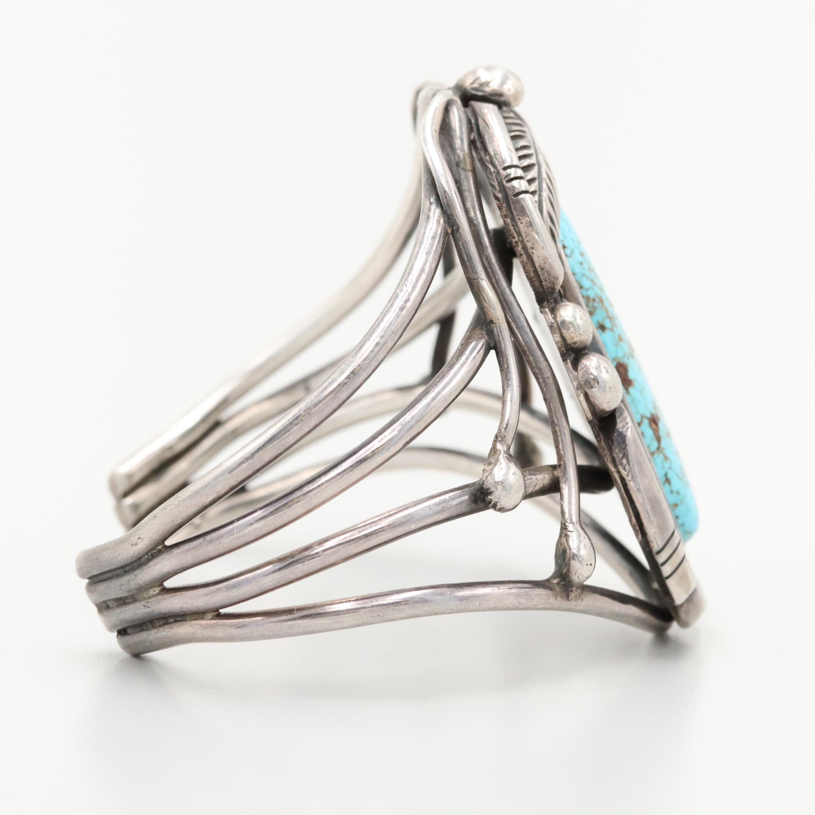 Ed Kee Navajo Diné Sterling Silver Turquoise Shadowbox Cuff Bracelet