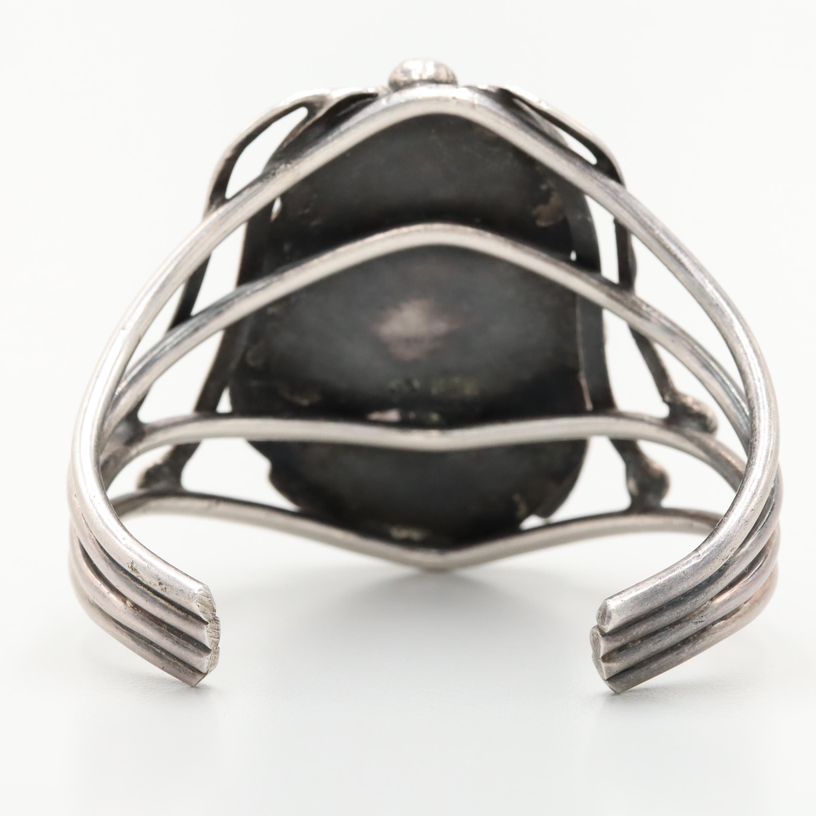 Ed Kee Navajo Diné Sterling Silver Turquoise Shadowbox Cuff Bracelet