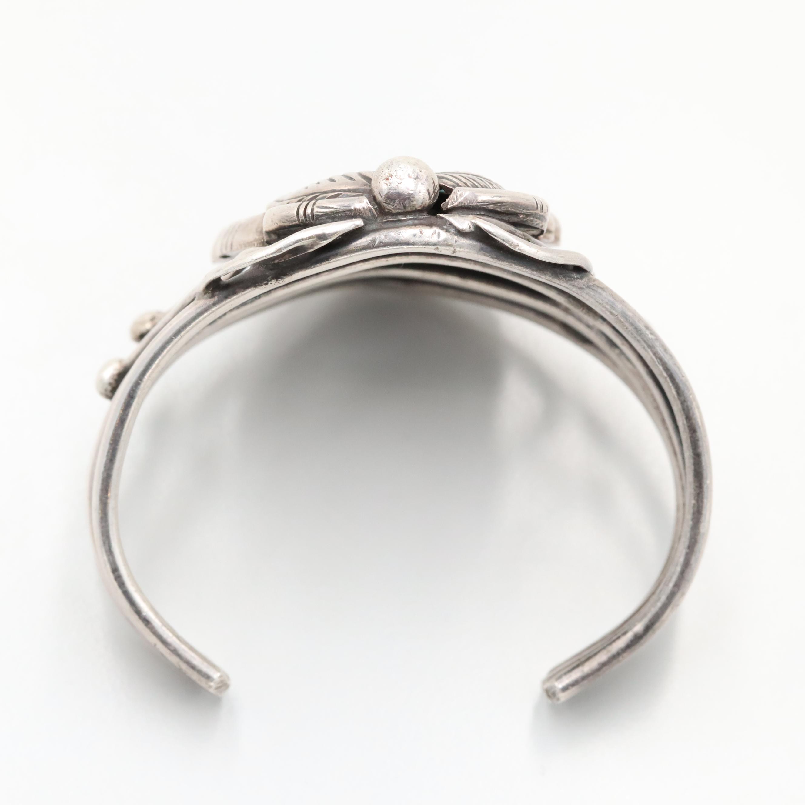 Ed Kee Navajo Diné Sterling Silver Turquoise Shadowbox Cuff Bracelet