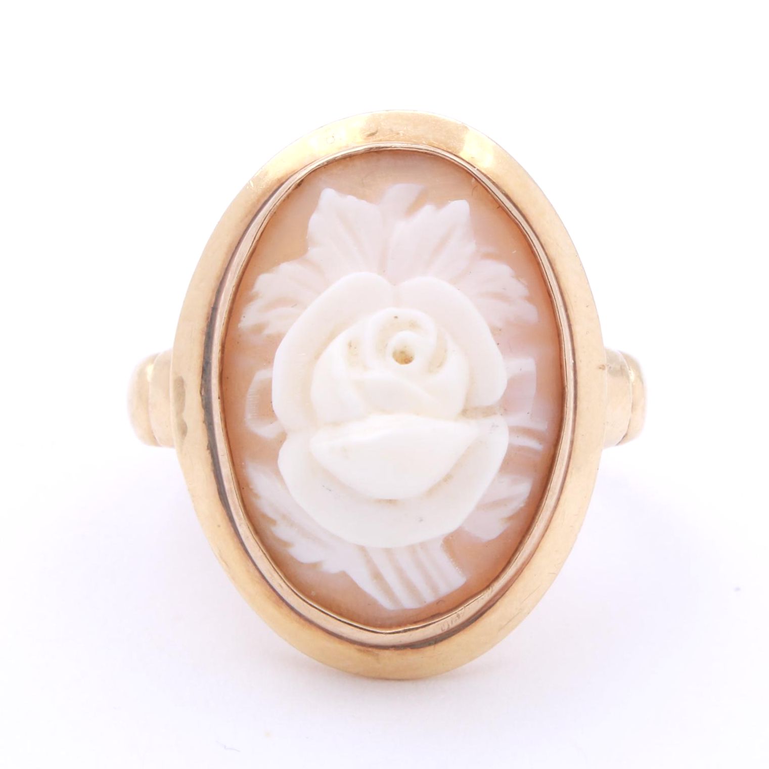 14K Yellow Gold Shell Cameo Ring, Vintage