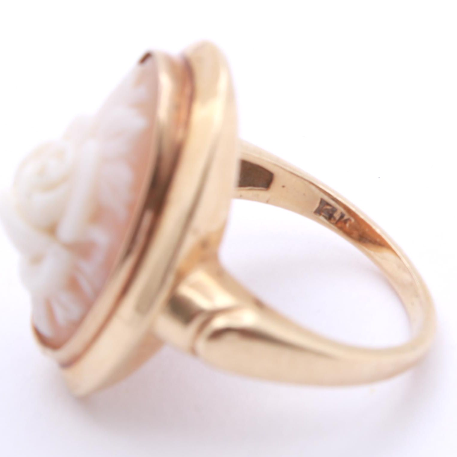 14K Yellow Gold Shell Cameo Ring, Vintage