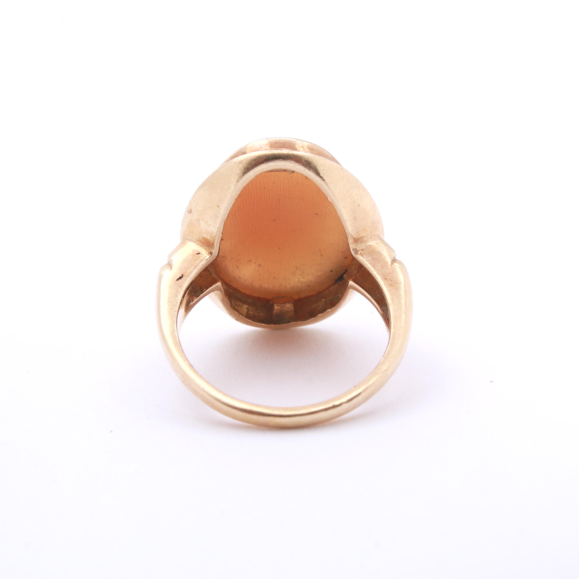 14K Yellow Gold Shell Cameo Ring, Vintage
