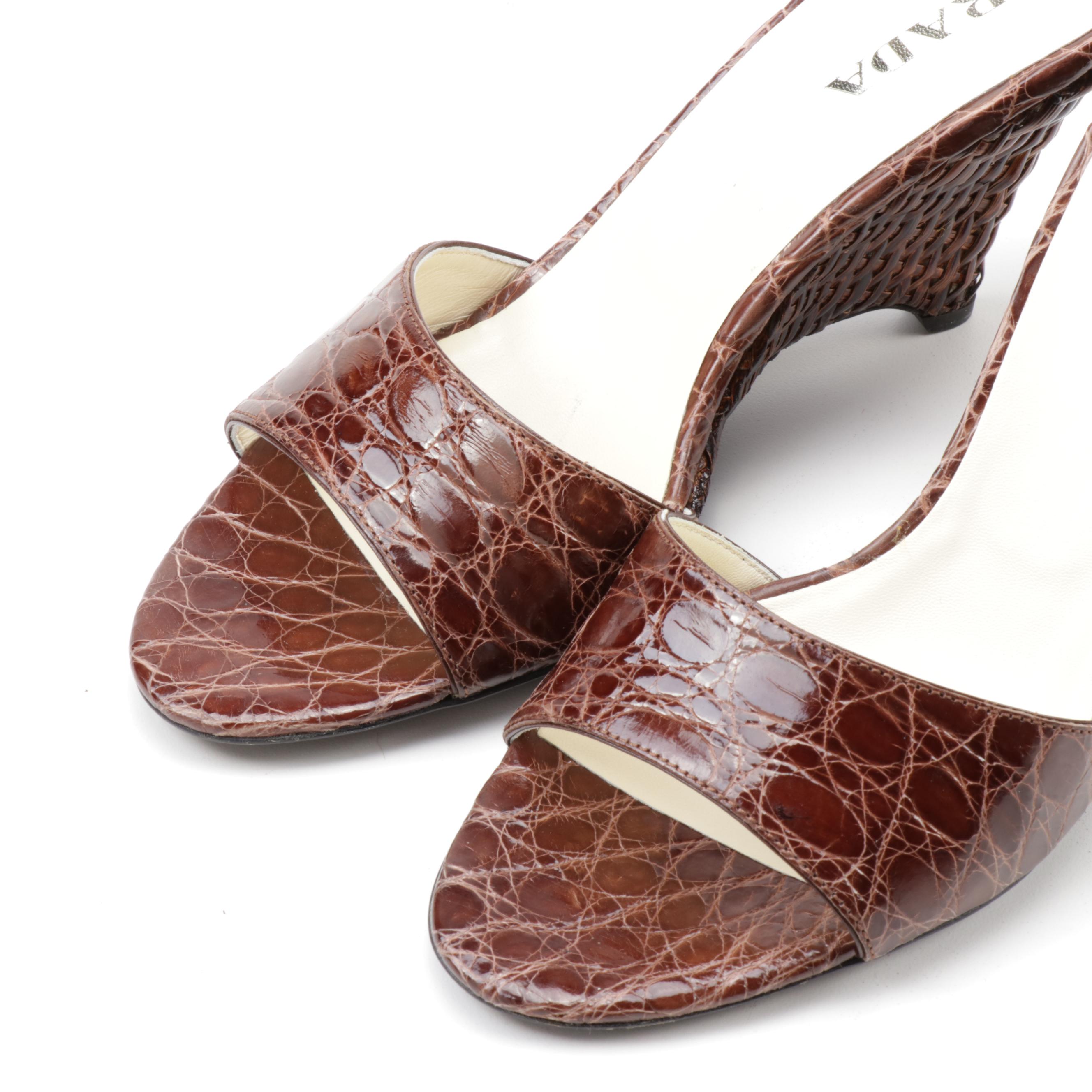 Prada Cocco Rush Tabacco Leather Sculptural Wicker Heeled Slide Sandals