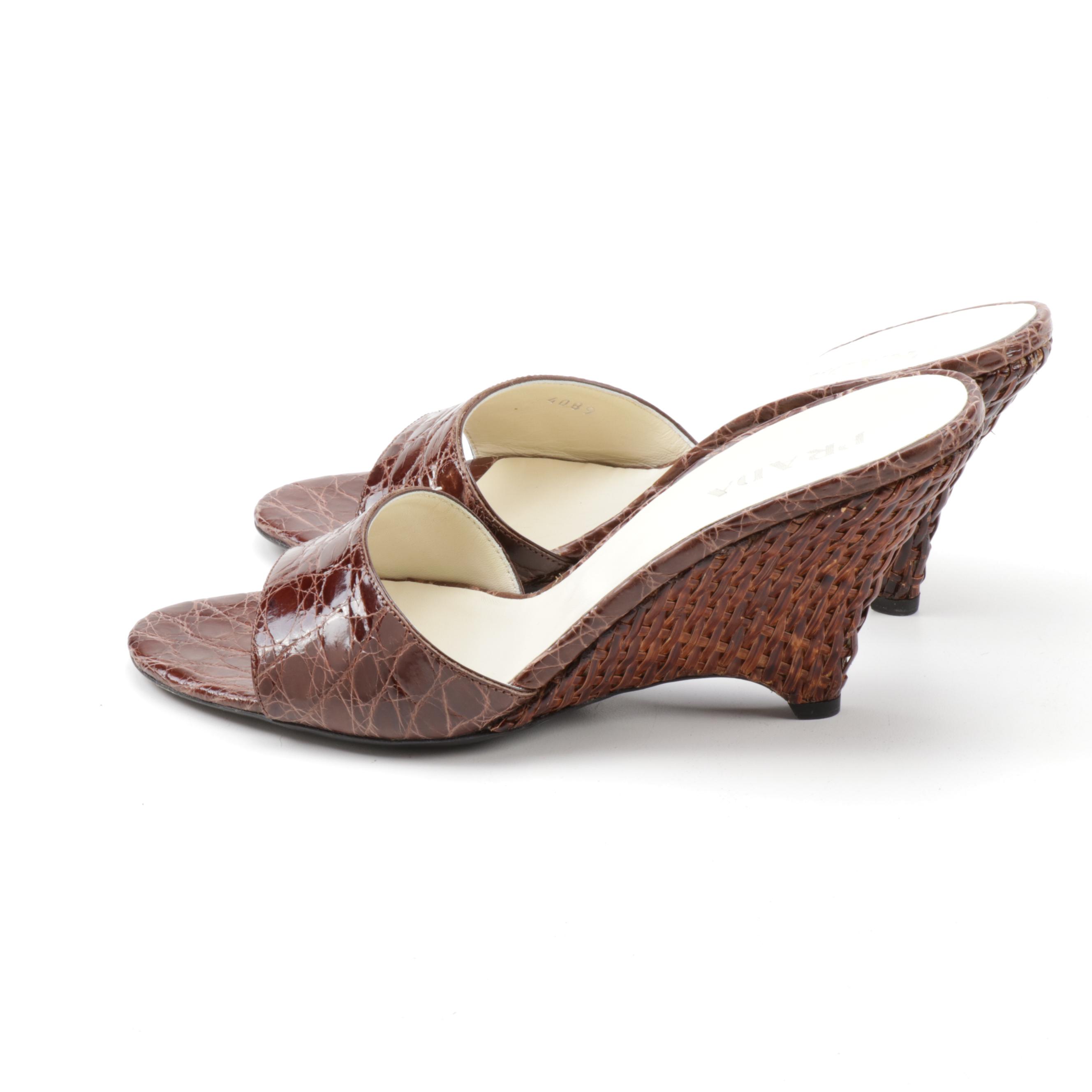 Prada Cocco Rush Tabacco Leather Sculptural Wicker Heeled Slide Sandals