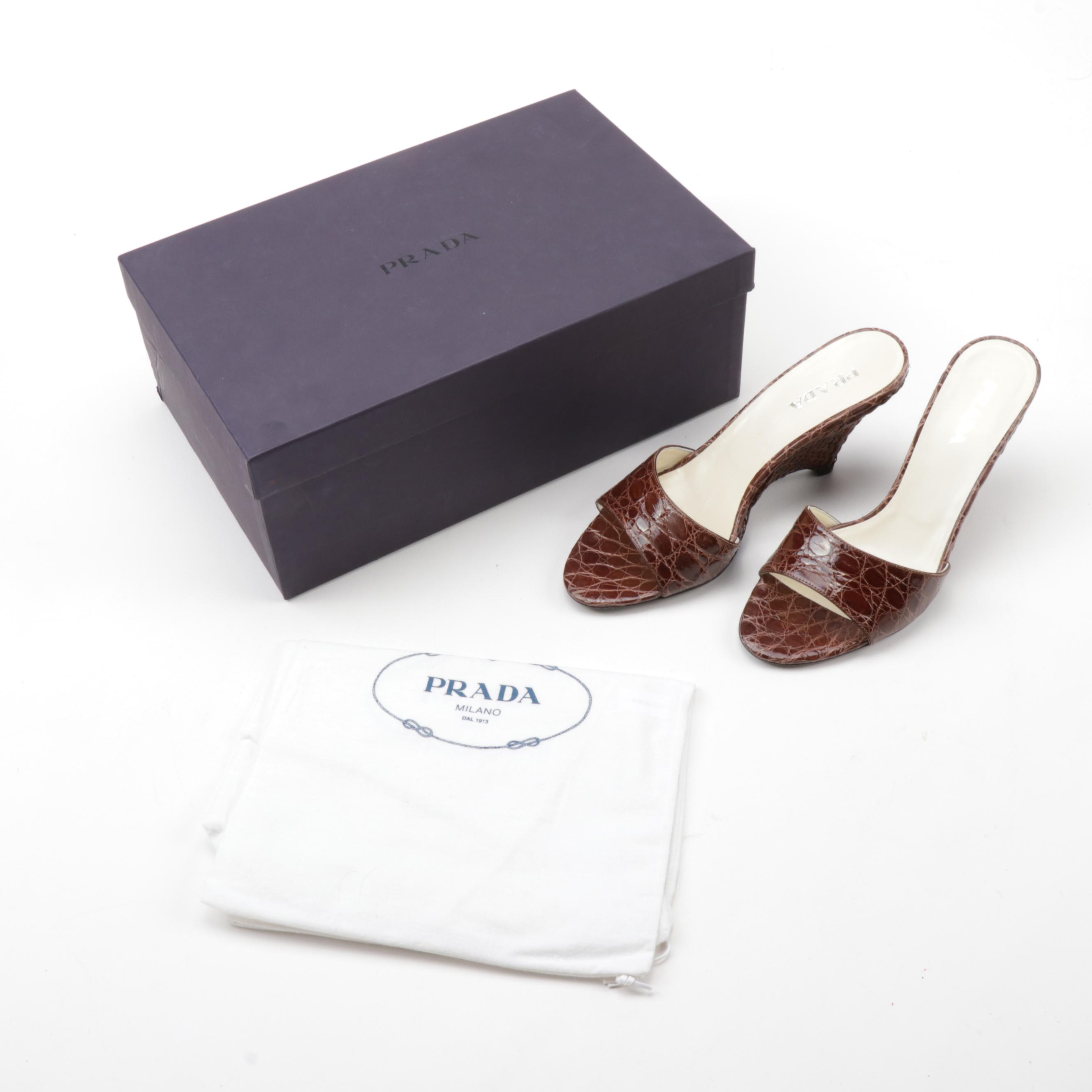 Prada Cocco Rush Tabacco Leather Sculptural Wicker Heeled Slide Sandals