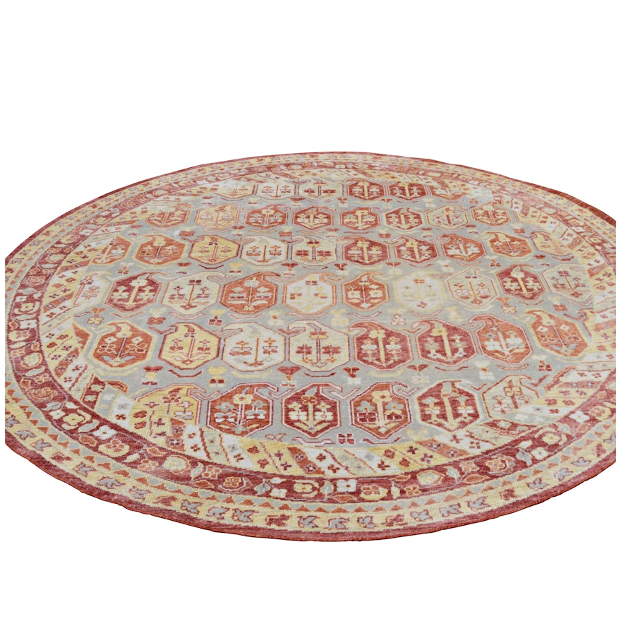 Hand-Knotted Indo-Persian Boteh Round Wool Rug from The Rug Gallery