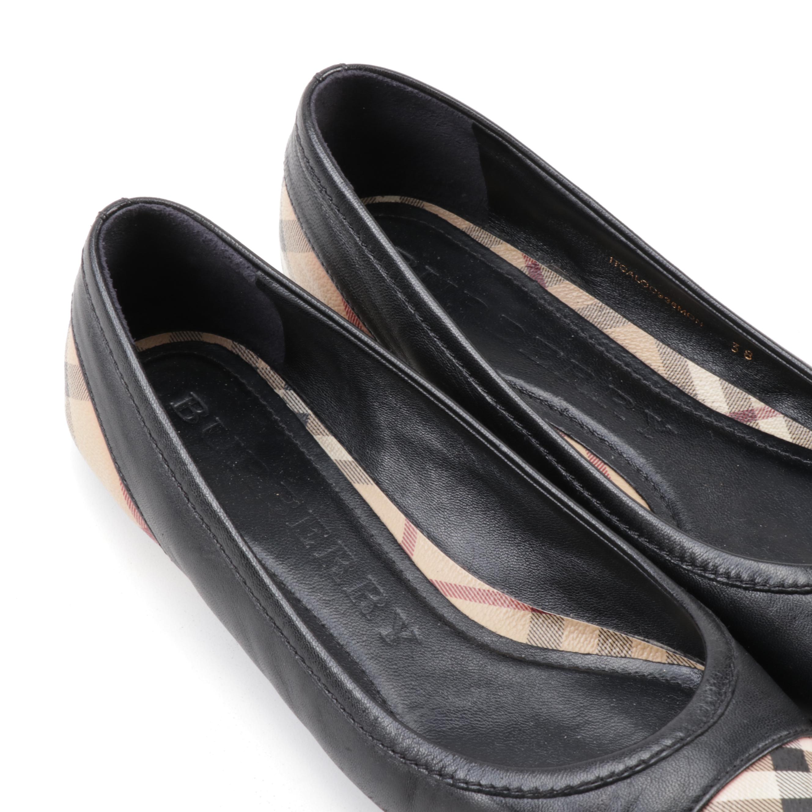 Burberry Highsmith "Haymarket" and Black Leather Ballerina Flats
