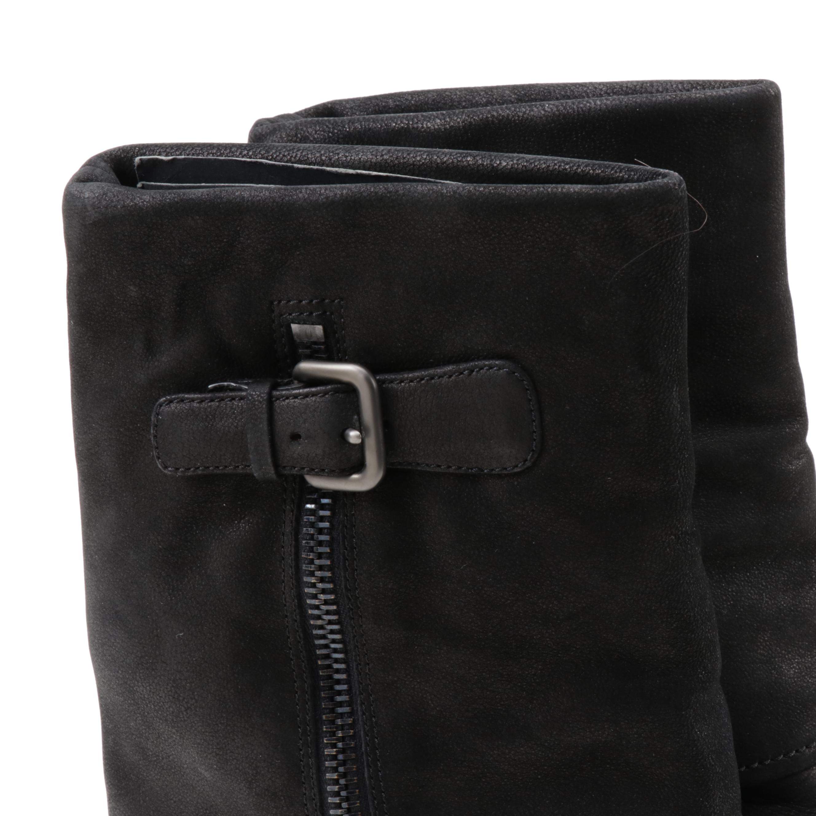 Prada Black Nubuck Leather Fold-Over Wedge Boots