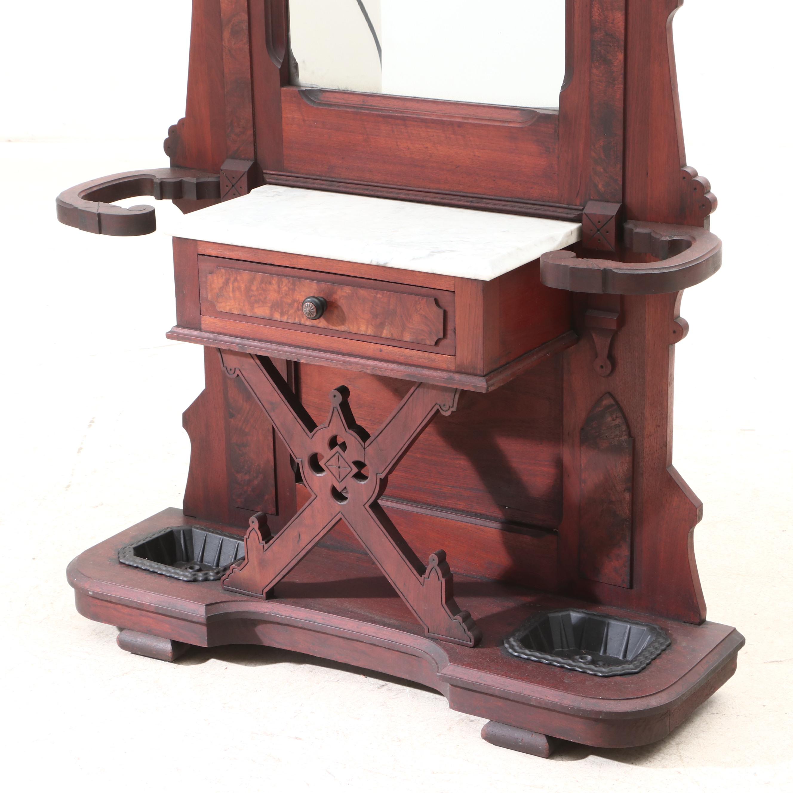 Eastlake Victorian Walnut Hall Tree, Late 19th Century