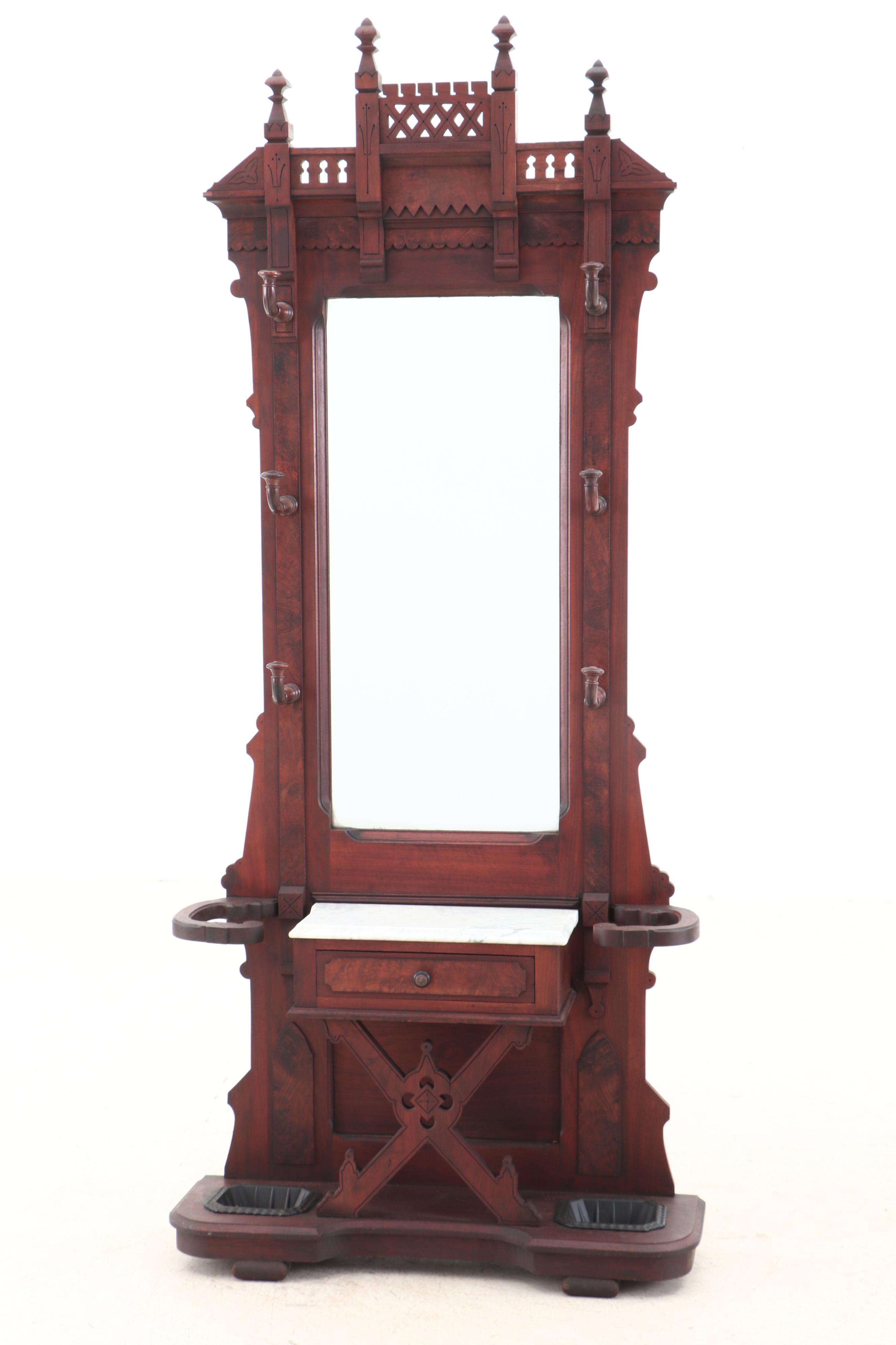 Eastlake Victorian Walnut Hall Tree, Late 19th Century