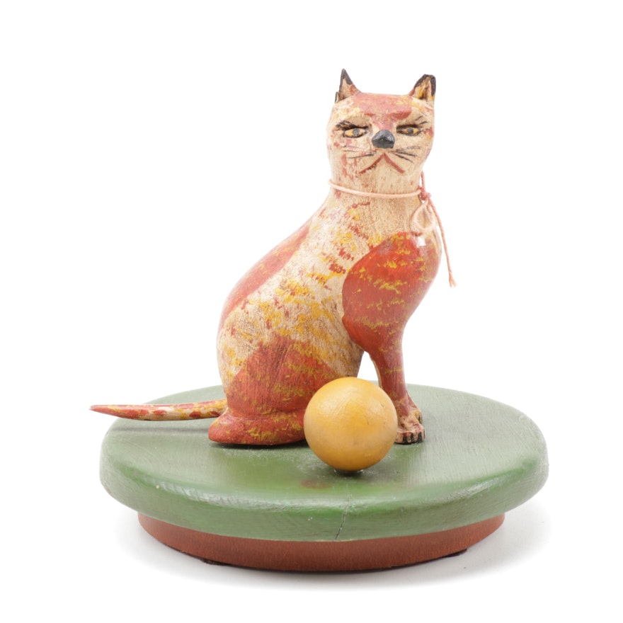 Walter and June Gottshall Folk Art Carved Wooden Cat Sculpture