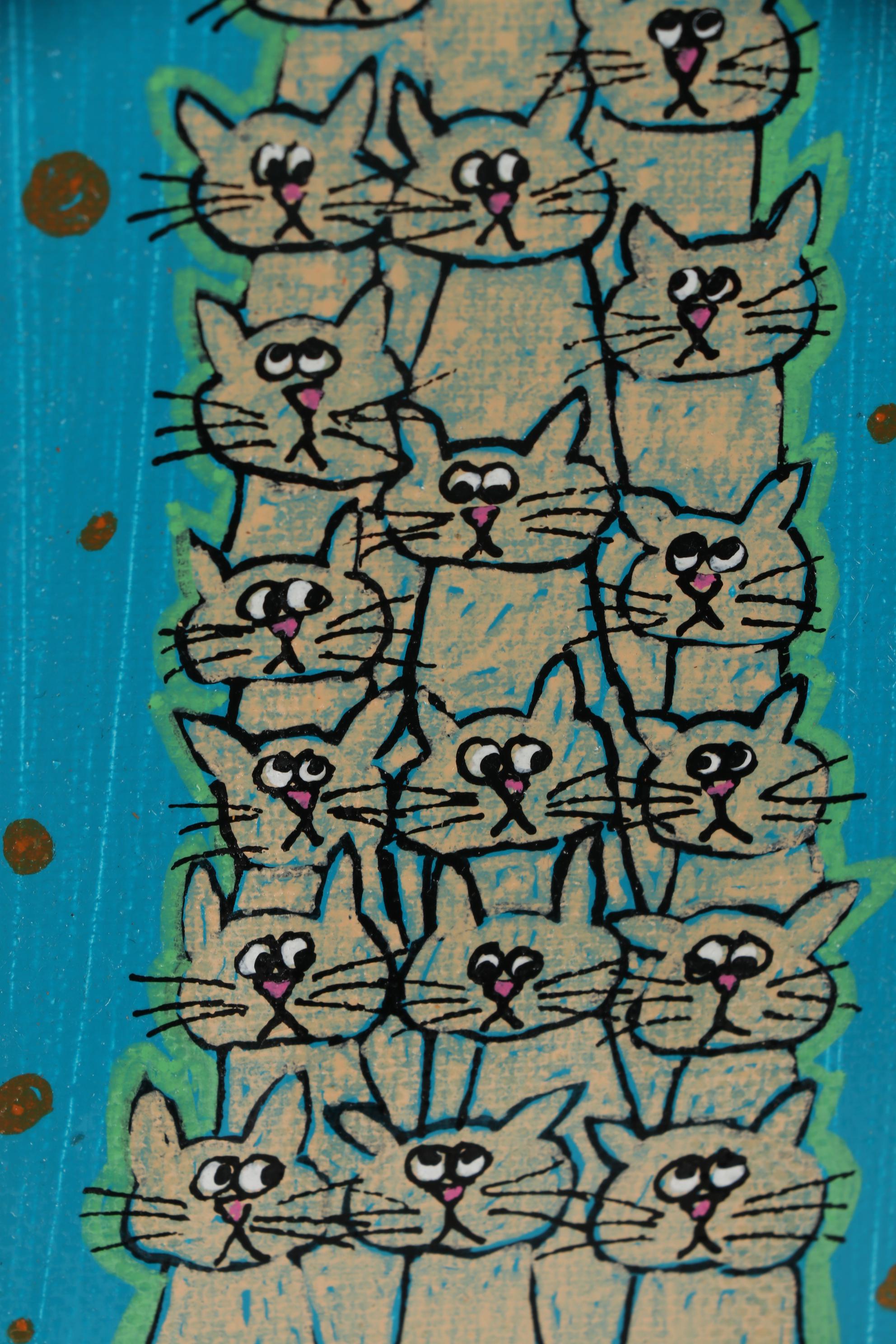 Laura Ortiz Folk Art Acrylic Painting "Gathering of Cats"