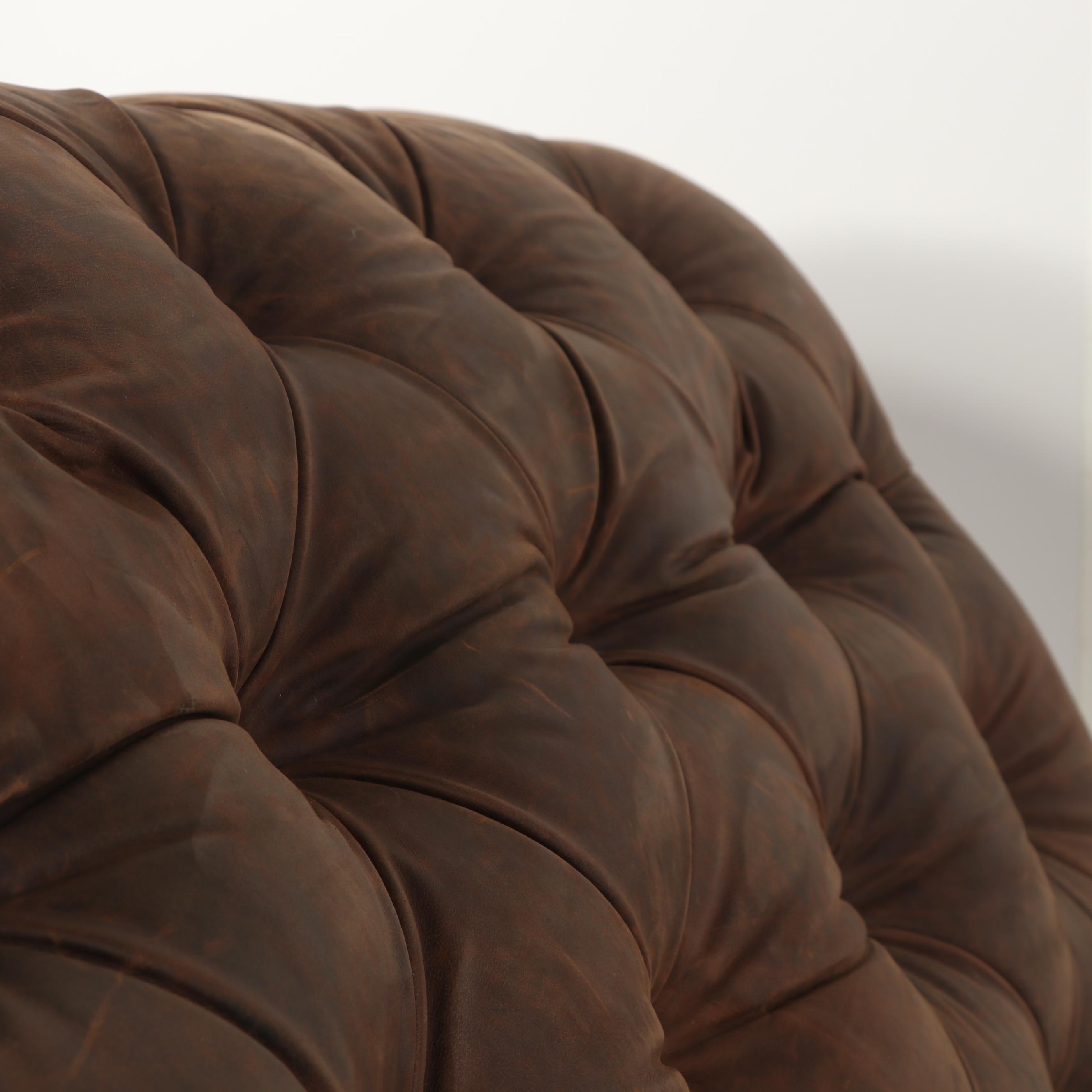 Contemporary Brown Leather Button-Tufted Chaise Lounge