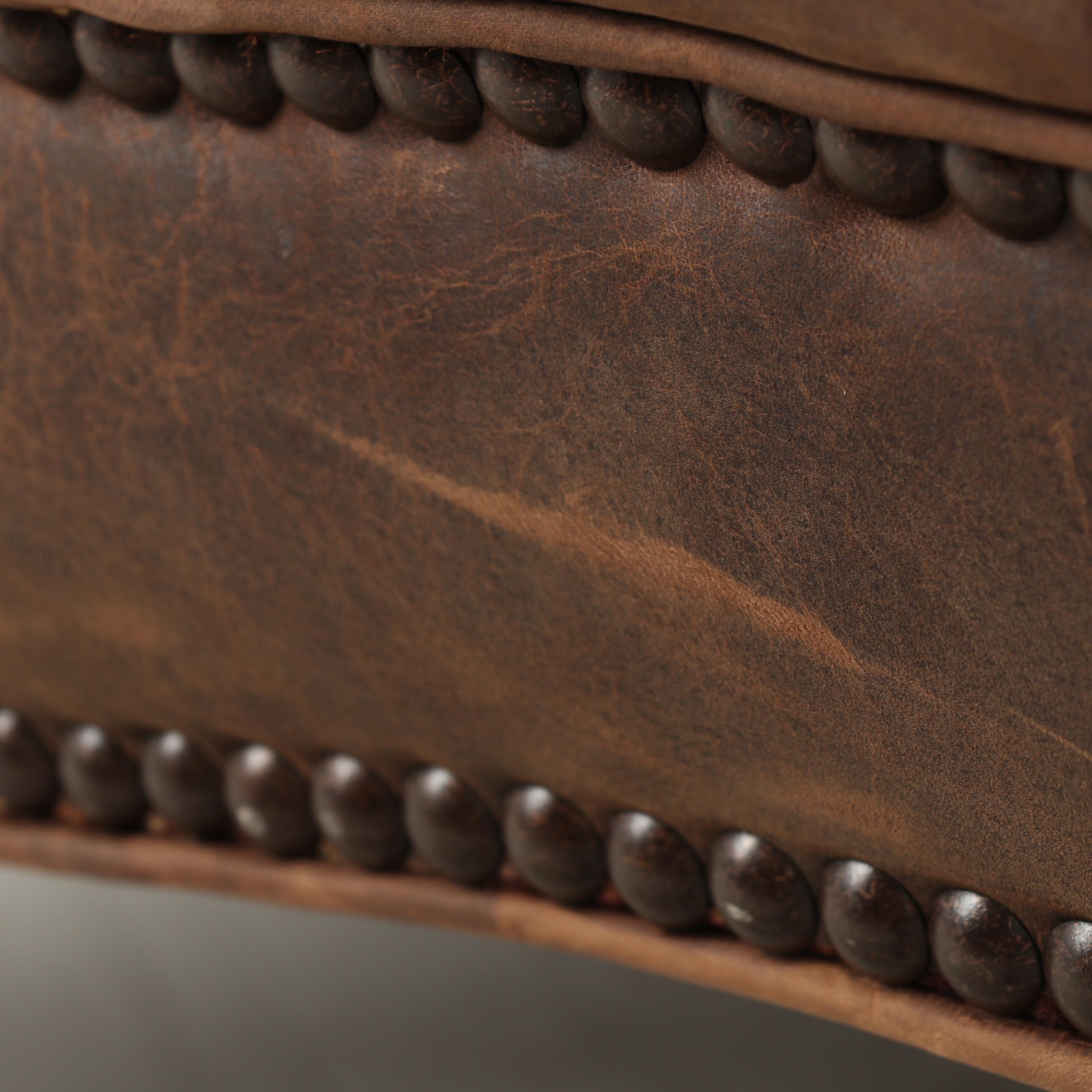 Contemporary Brown Leather Button-Tufted Chaise Lounge