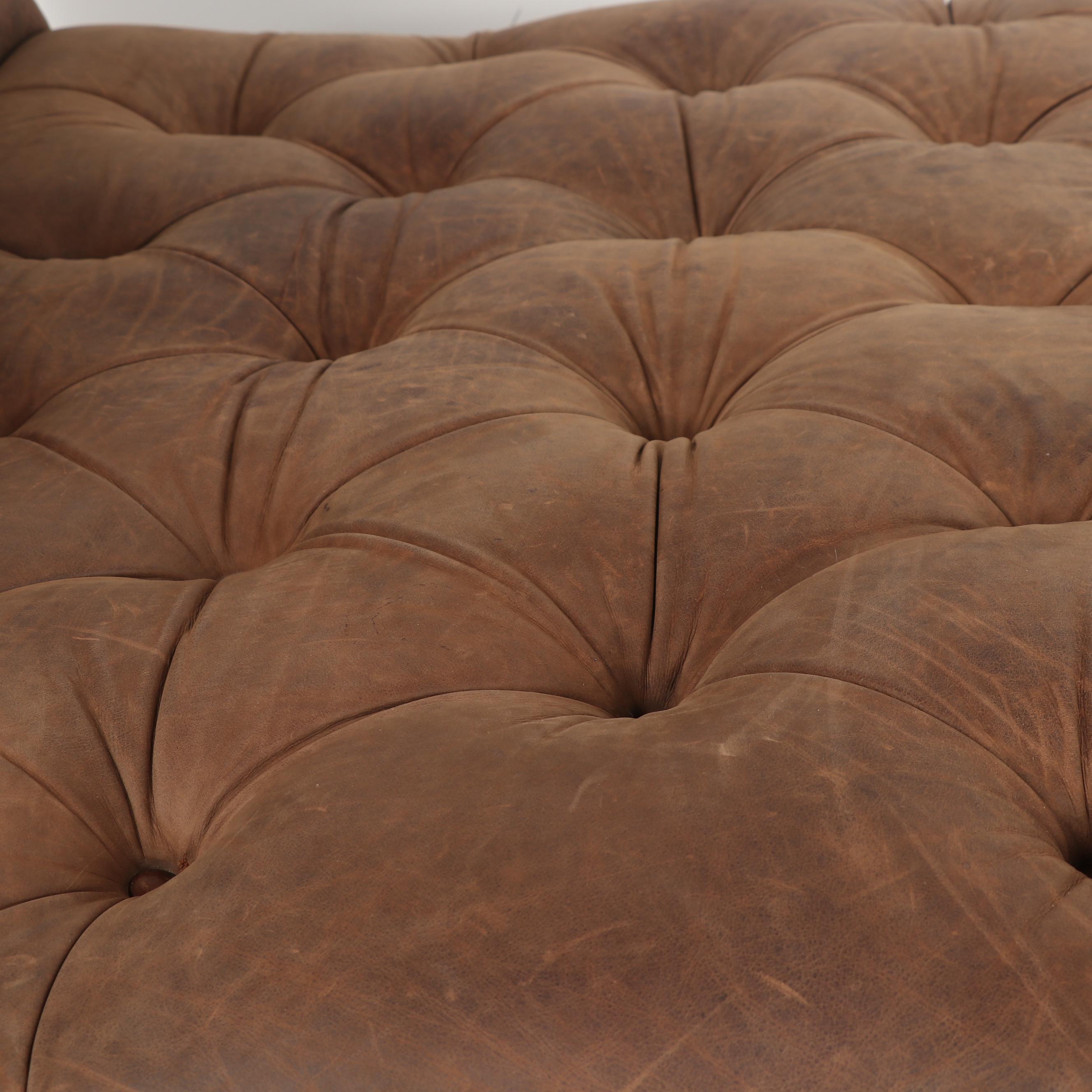 Contemporary Brown Leather Button-Tufted Chaise Lounge