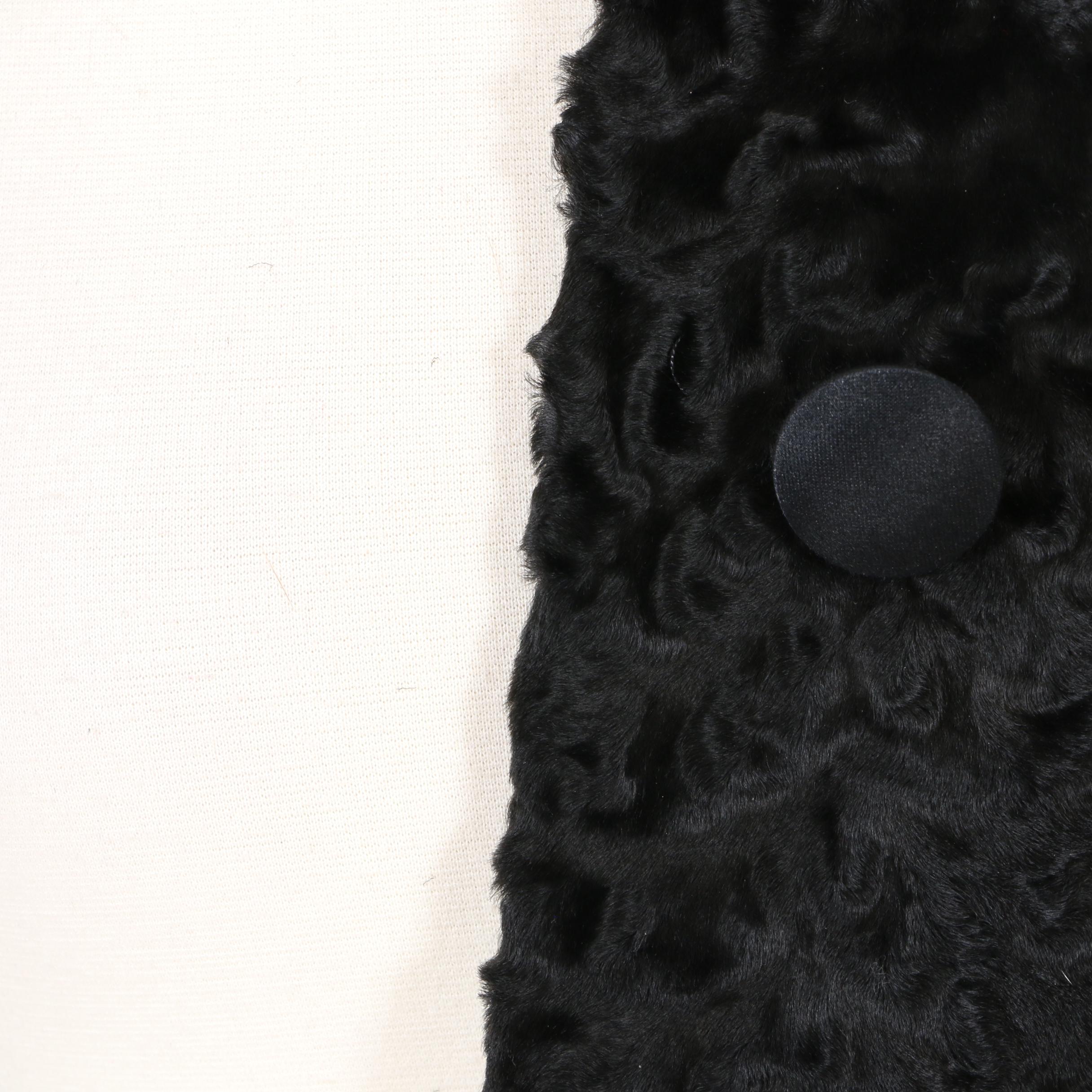 Irving Morris Black Broadtail Lamb Coat with Mink Fur Trim, 1960s Vintage