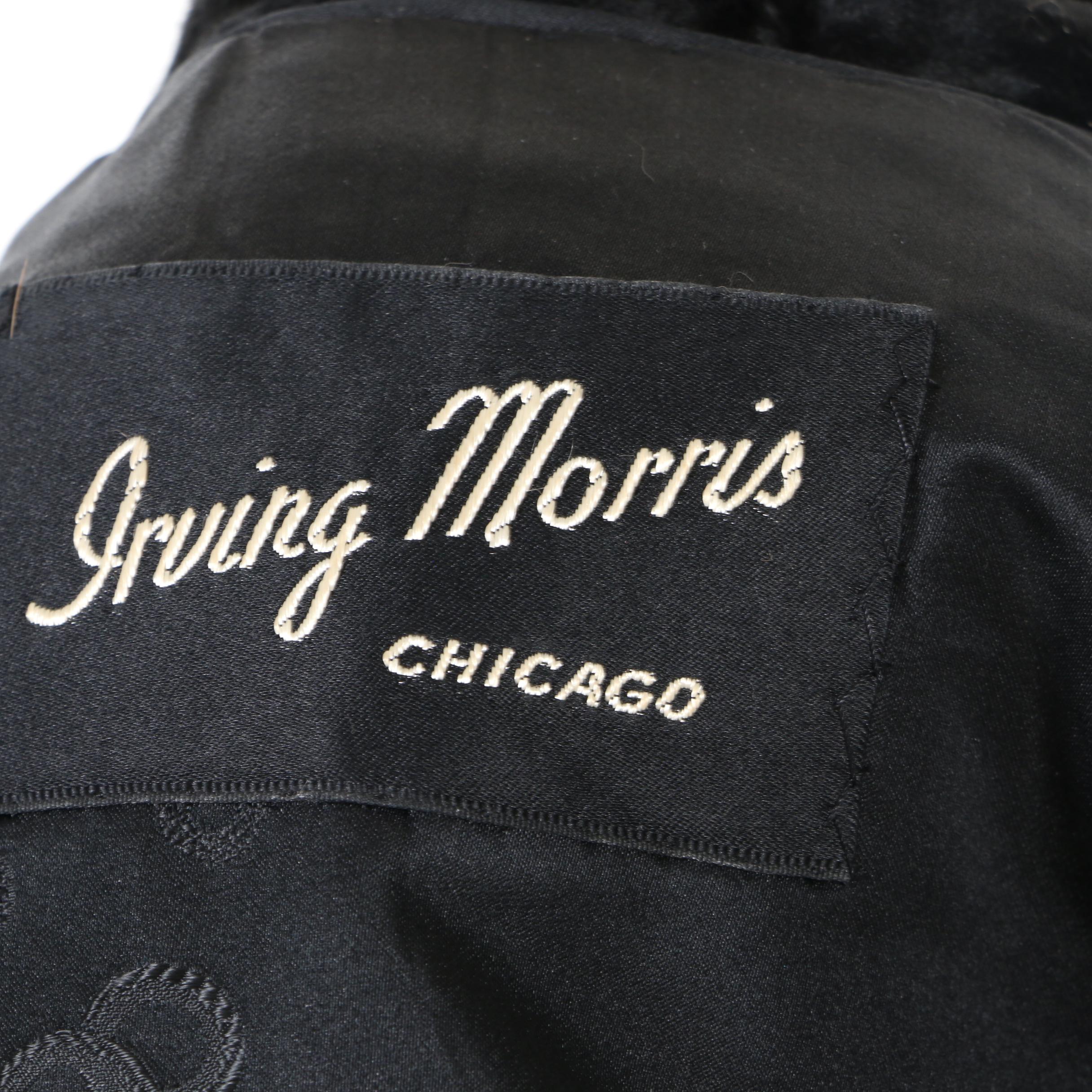 Irving Morris Black Broadtail Lamb Coat with Mink Fur Trim, 1960s Vintage