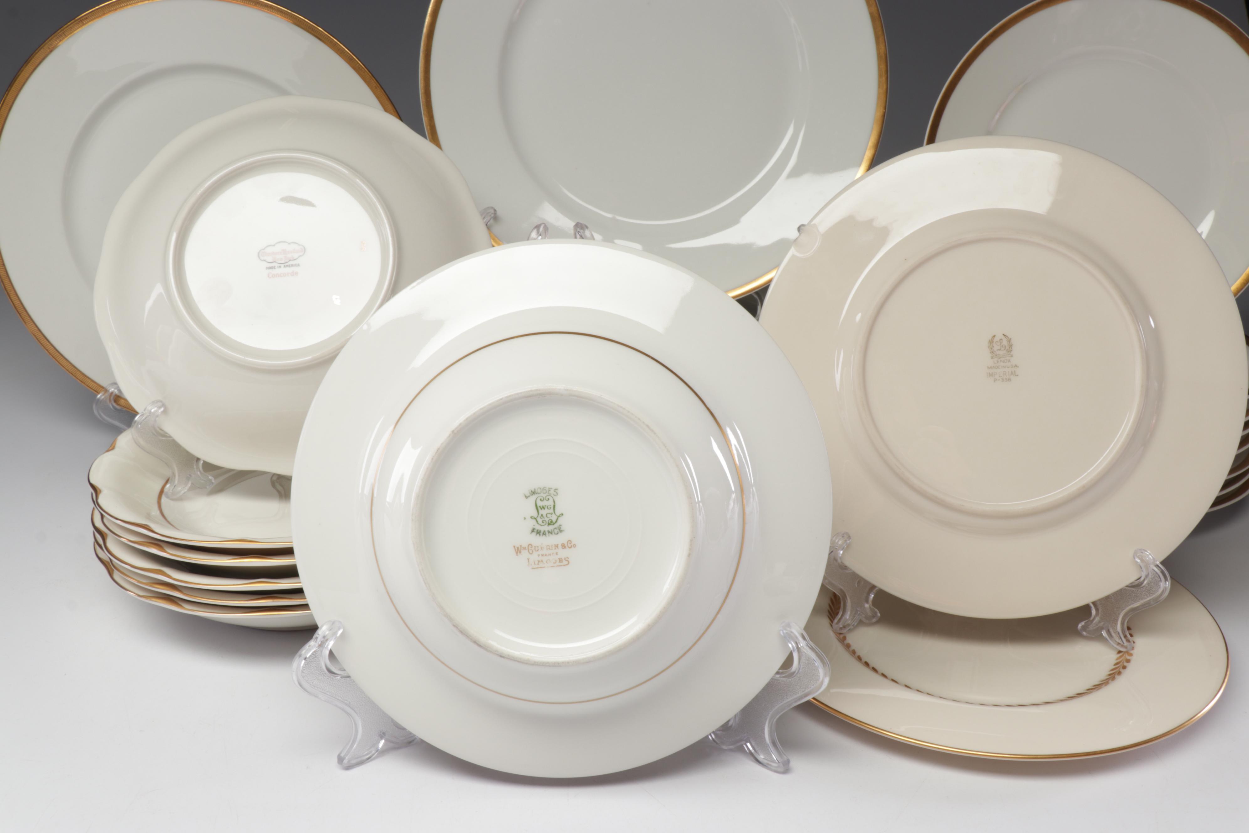 Haviland, Lenox and Wm Guerin & Co Gold Rimmed Porcelain Dishes