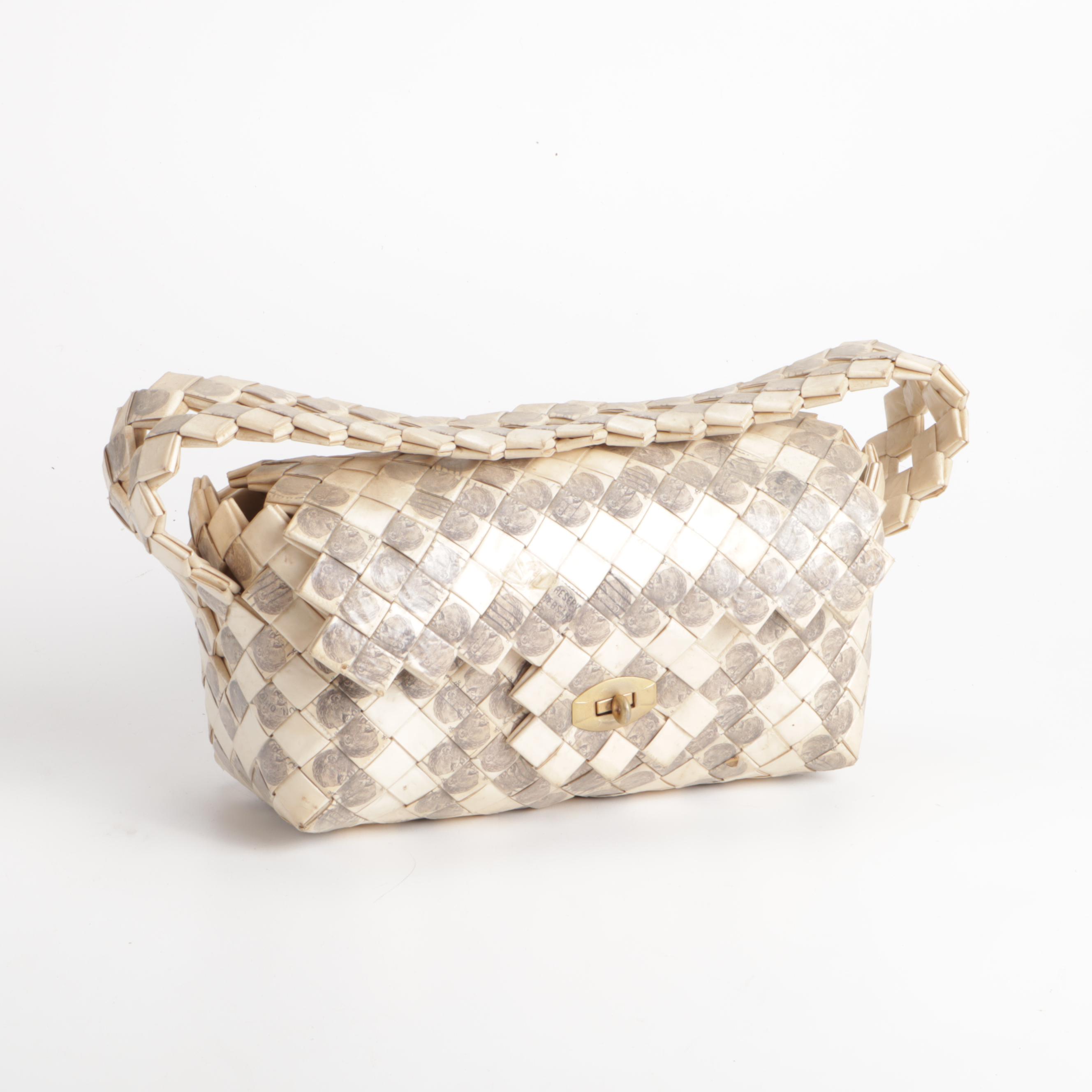 Prison Art Folded "Cigarette Pack" Handbag with Franklin Roosevelt Stamp Detail