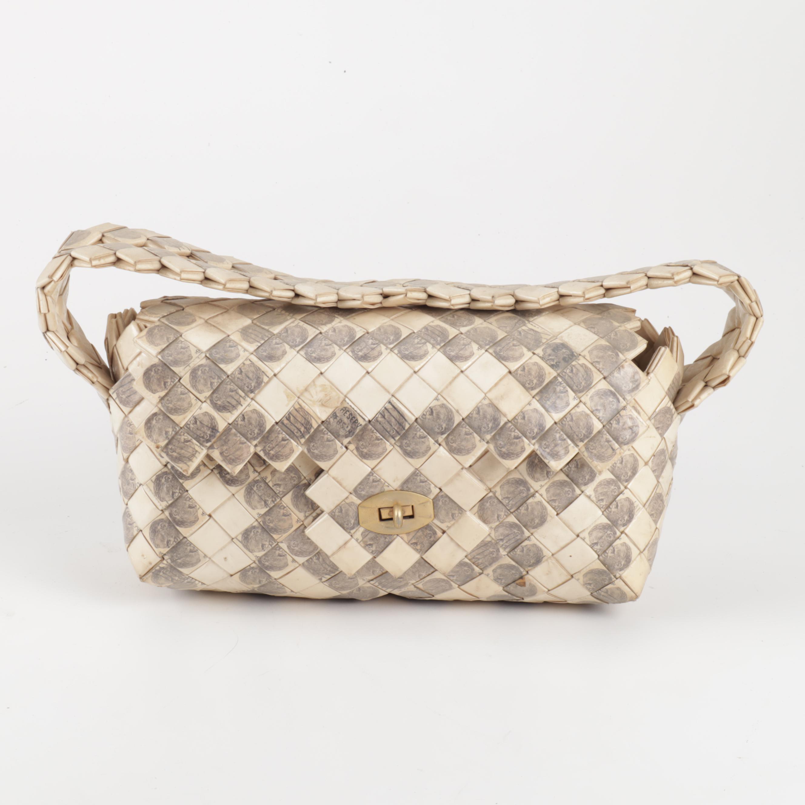 Prison Art Folded "Cigarette Pack" Handbag with Franklin Roosevelt Stamp Detail