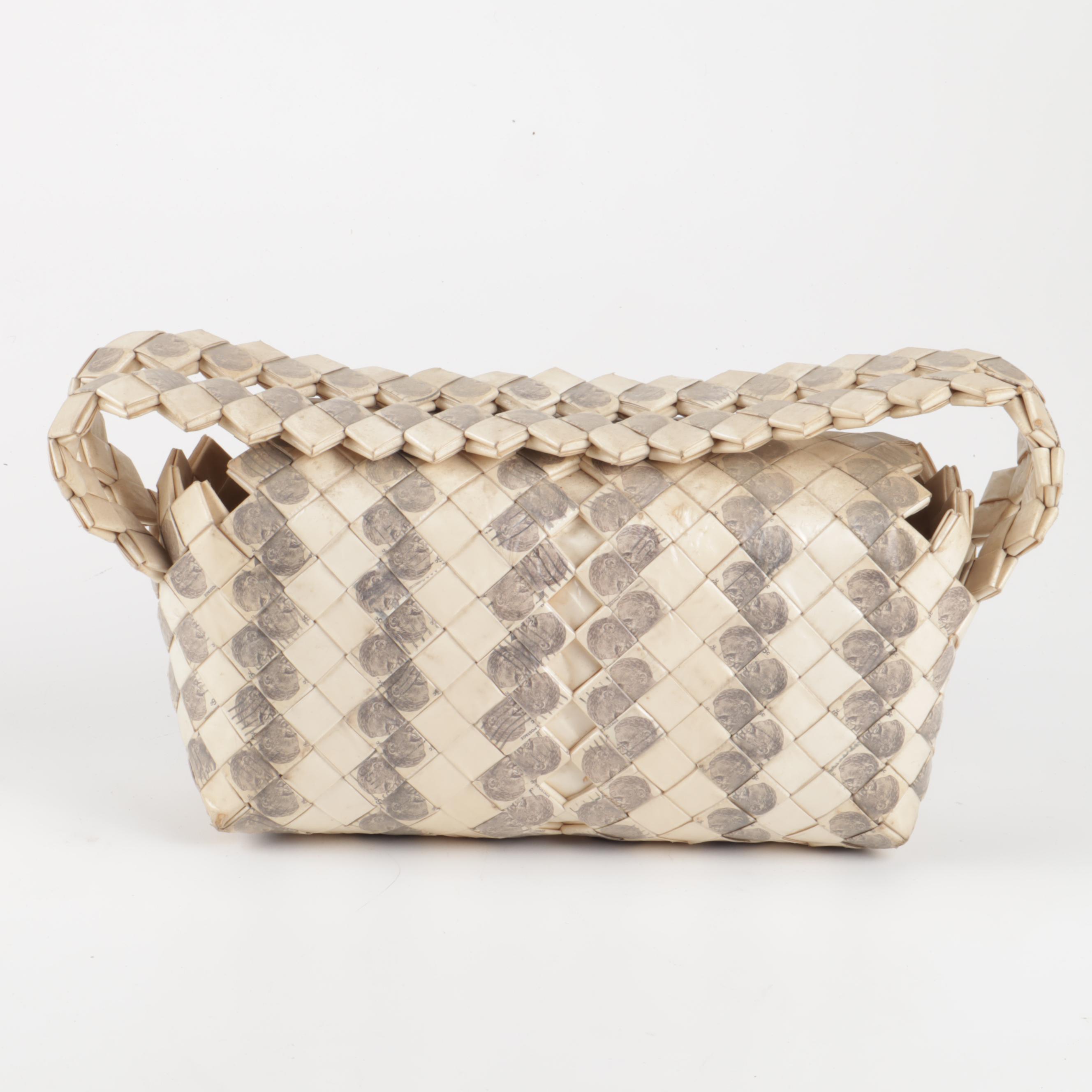 Prison Art Folded "Cigarette Pack" Handbag with Franklin Roosevelt Stamp Detail