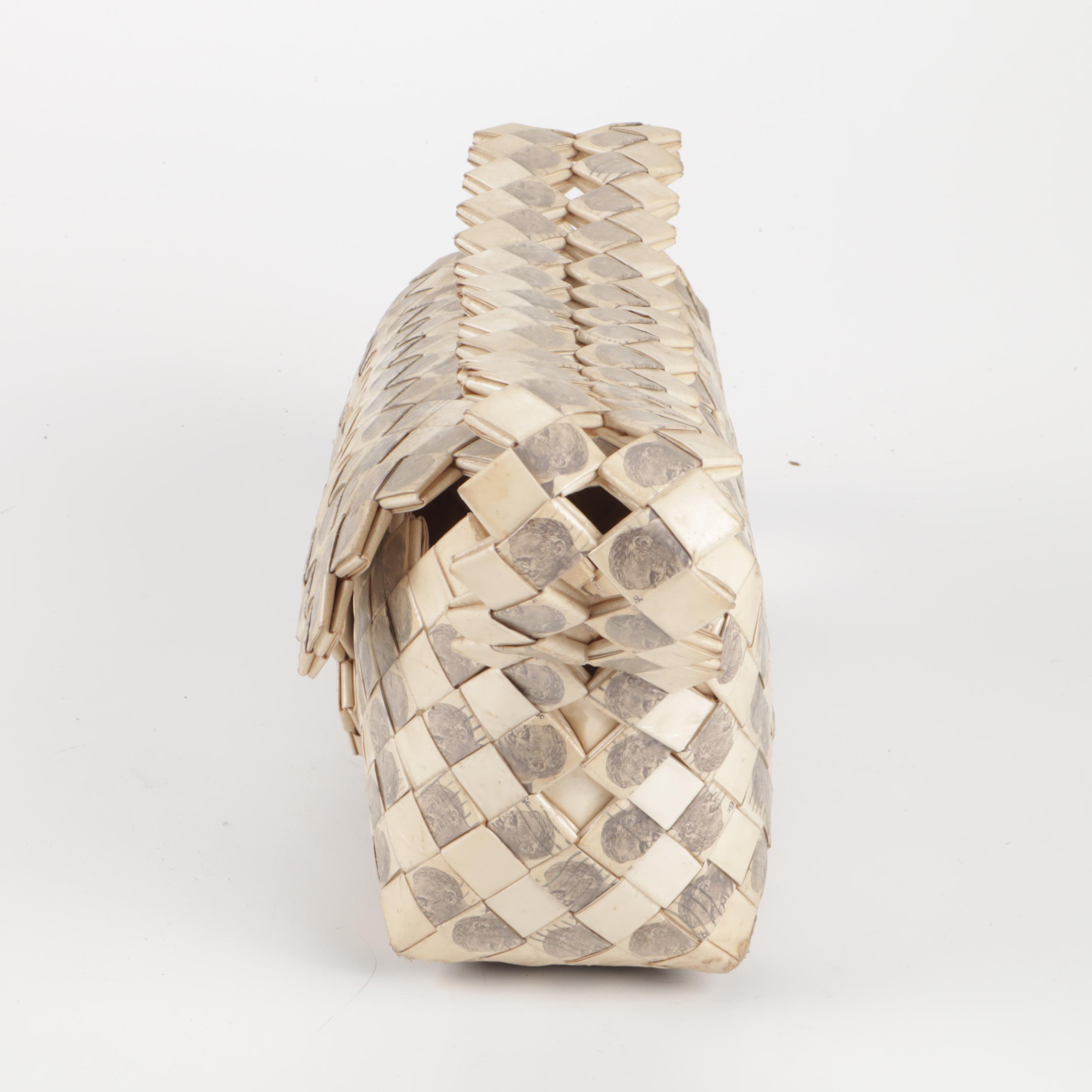 Prison Art Folded "Cigarette Pack" Handbag with Franklin Roosevelt Stamp Detail