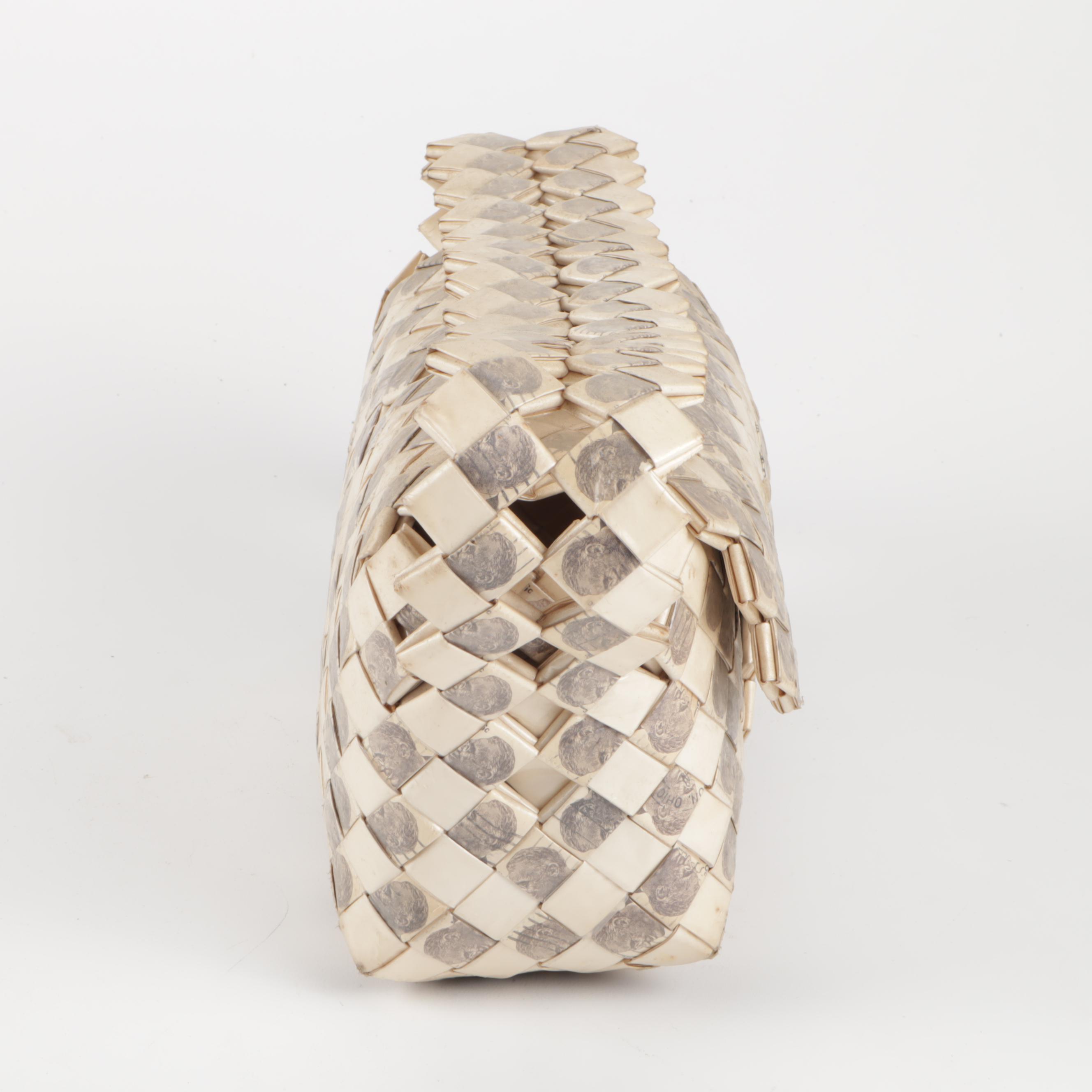 Prison Art Folded "Cigarette Pack" Handbag with Franklin Roosevelt Stamp Detail