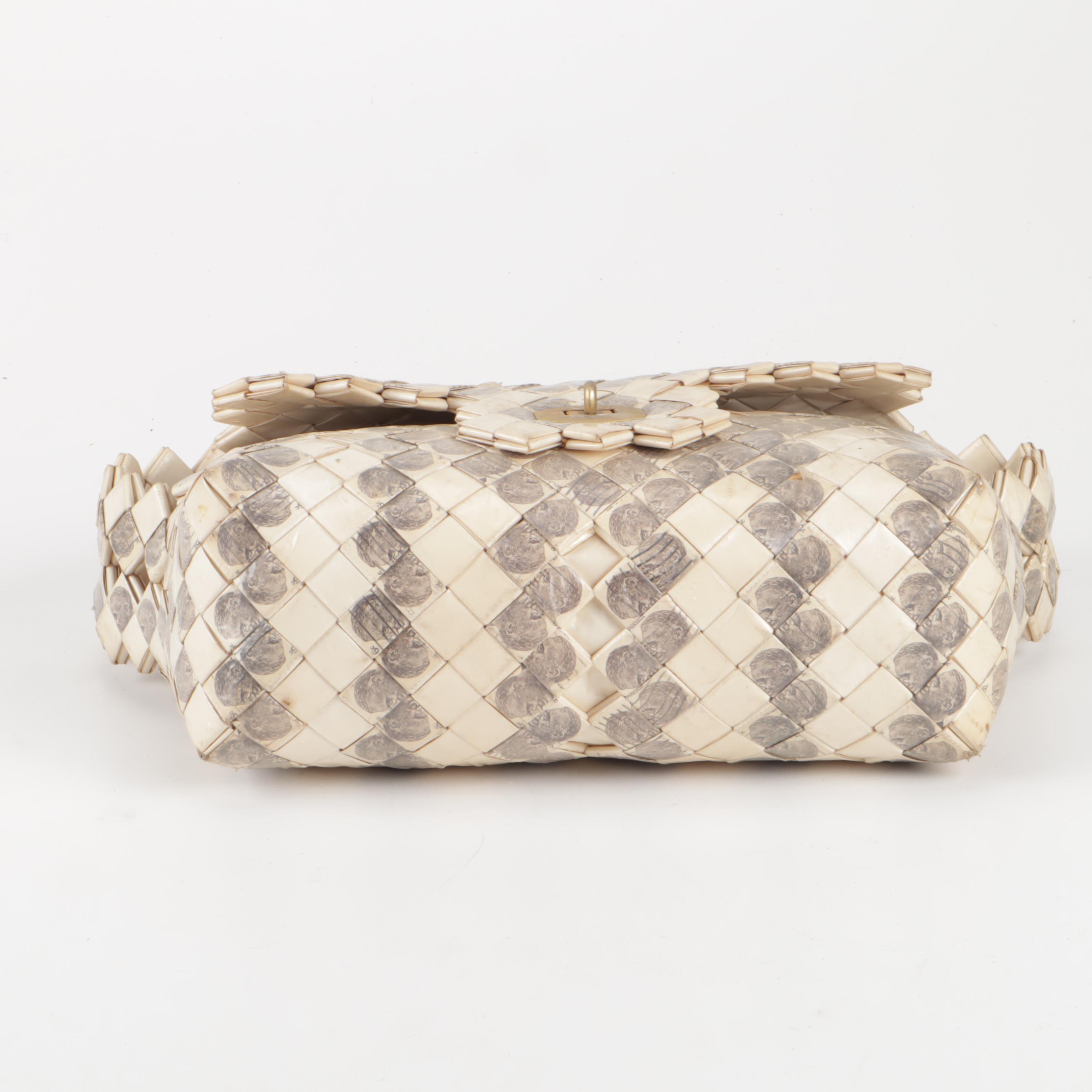 Prison Art Folded "Cigarette Pack" Handbag with Franklin Roosevelt Stamp Detail